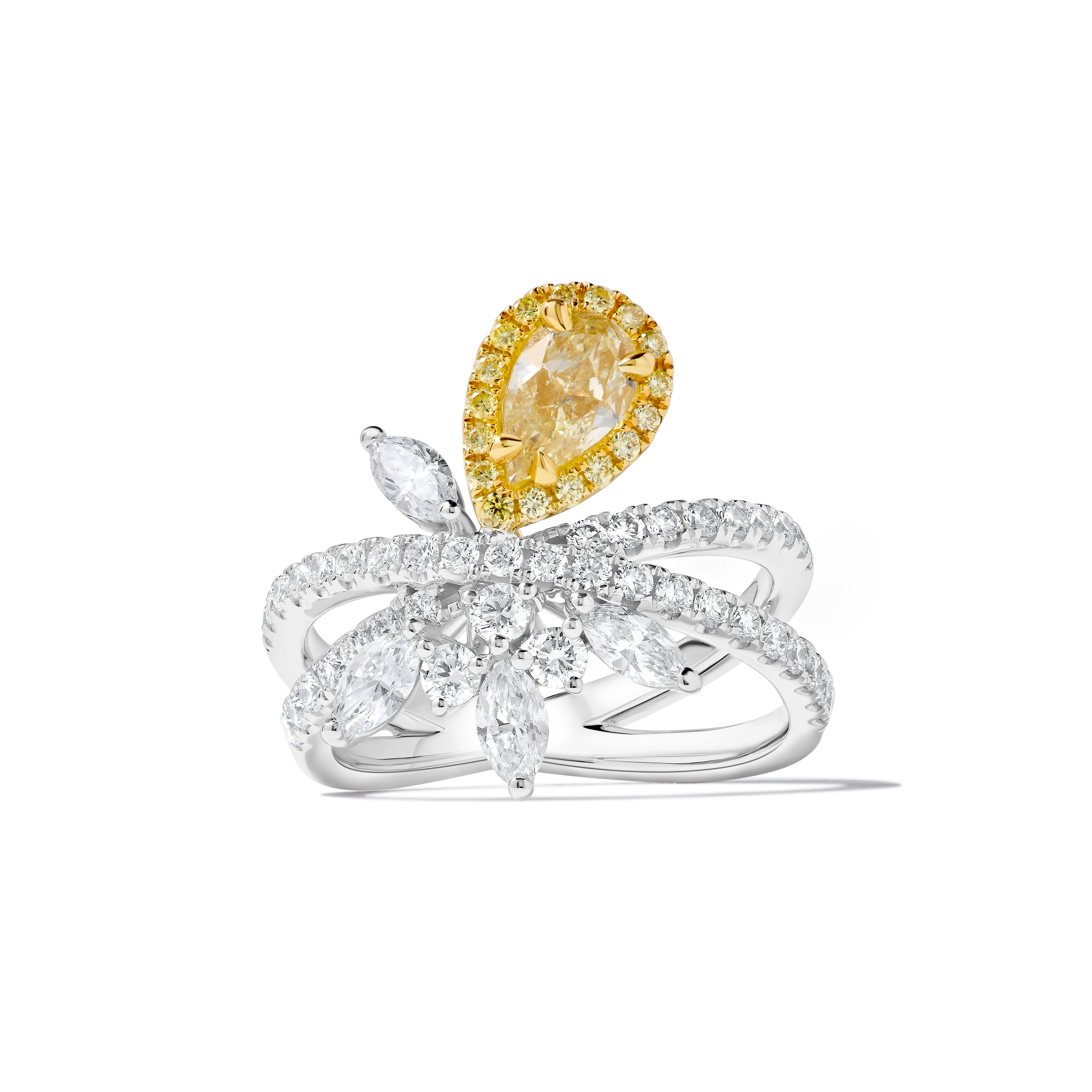 GIA Yellow Pear Cut Diamond Ring JR01256H