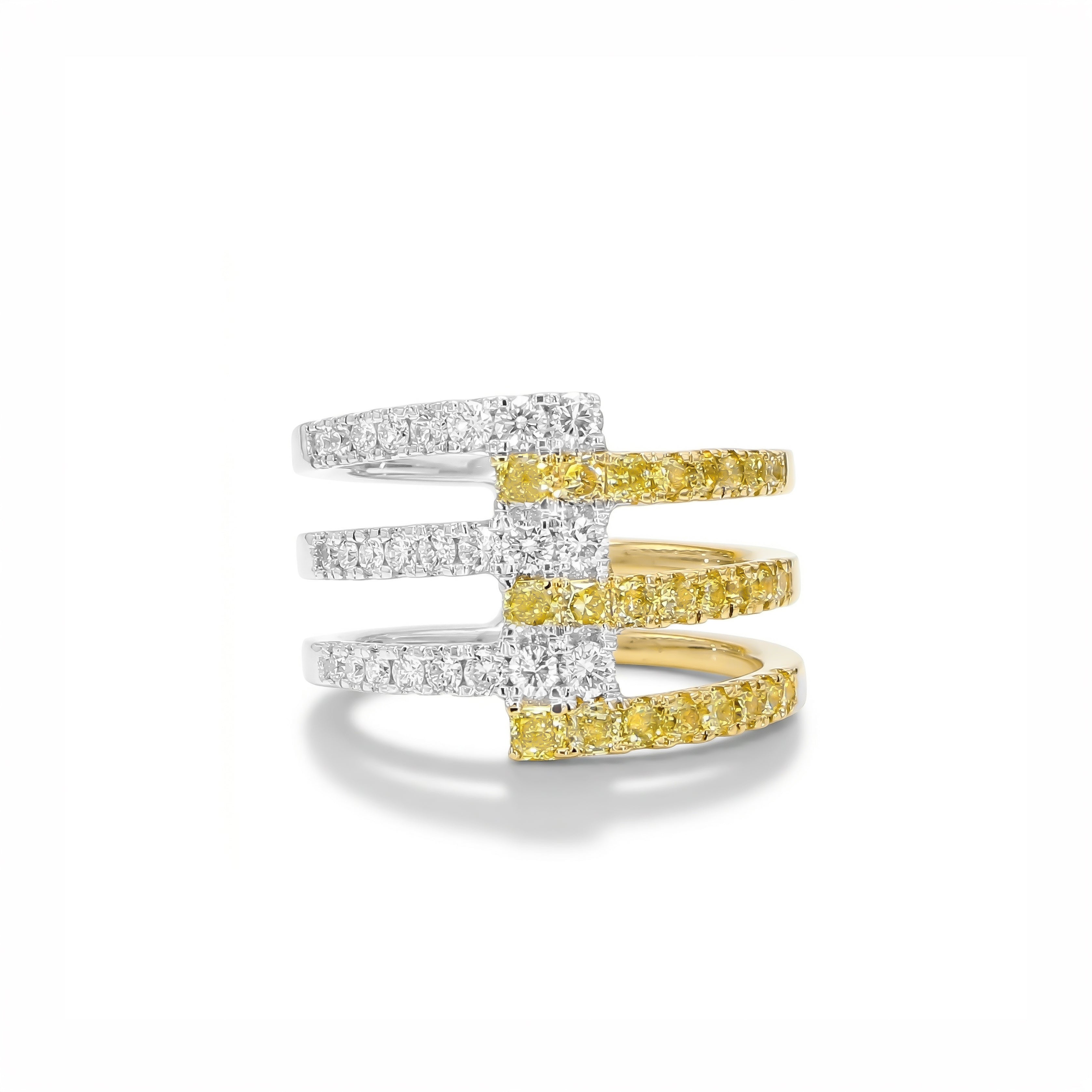 Natural Yellow & White Diamond Interlocking Spiral Ring