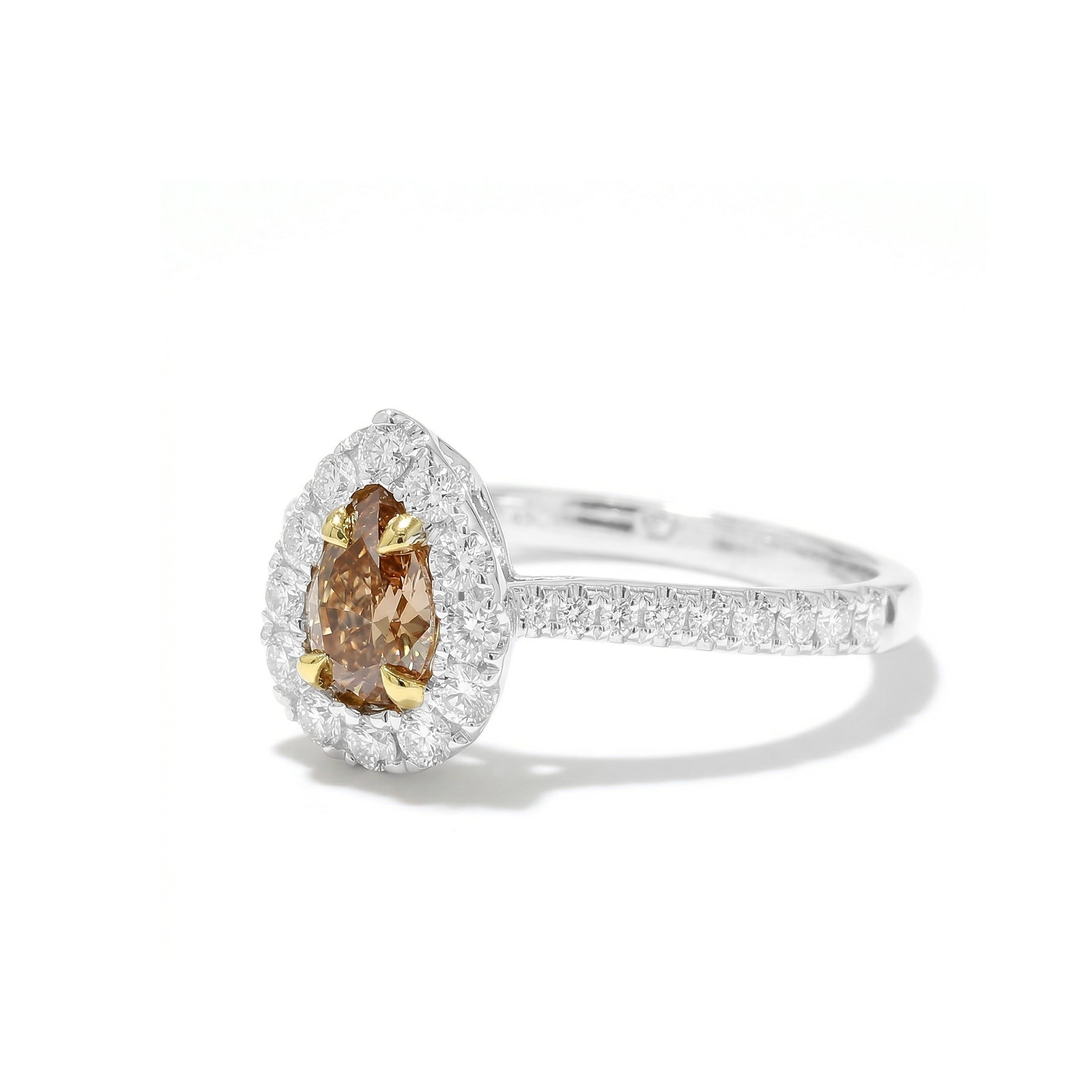 Natural Orange Pear Diamond Halo Ring | GIA Certified