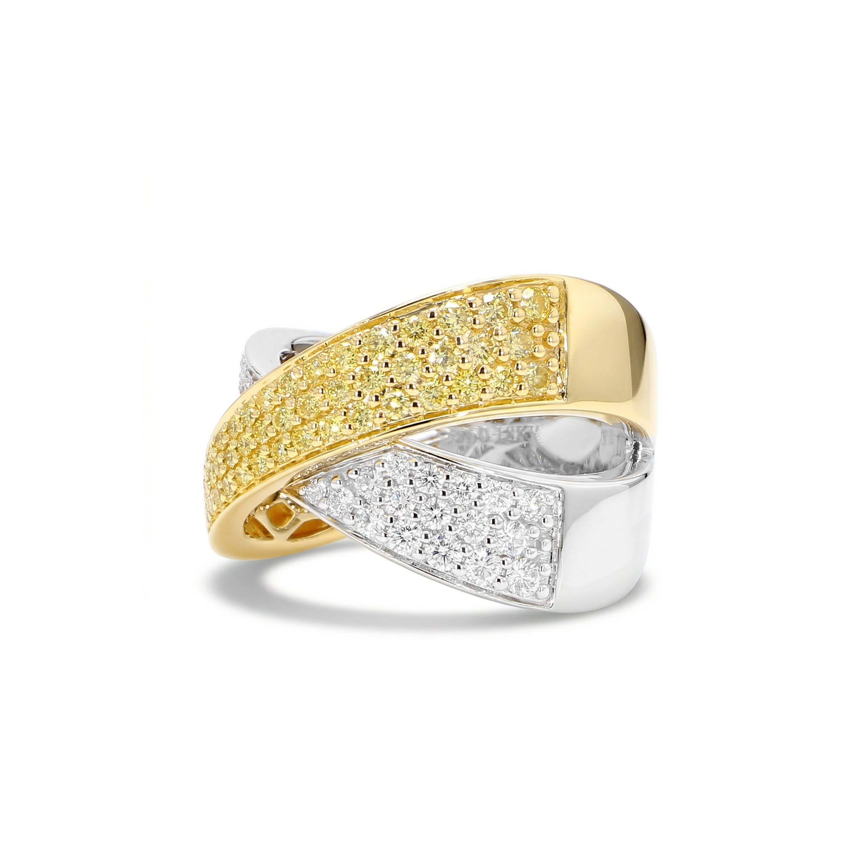 Natural Yellow & White Diamond Crossover Pavé Ring