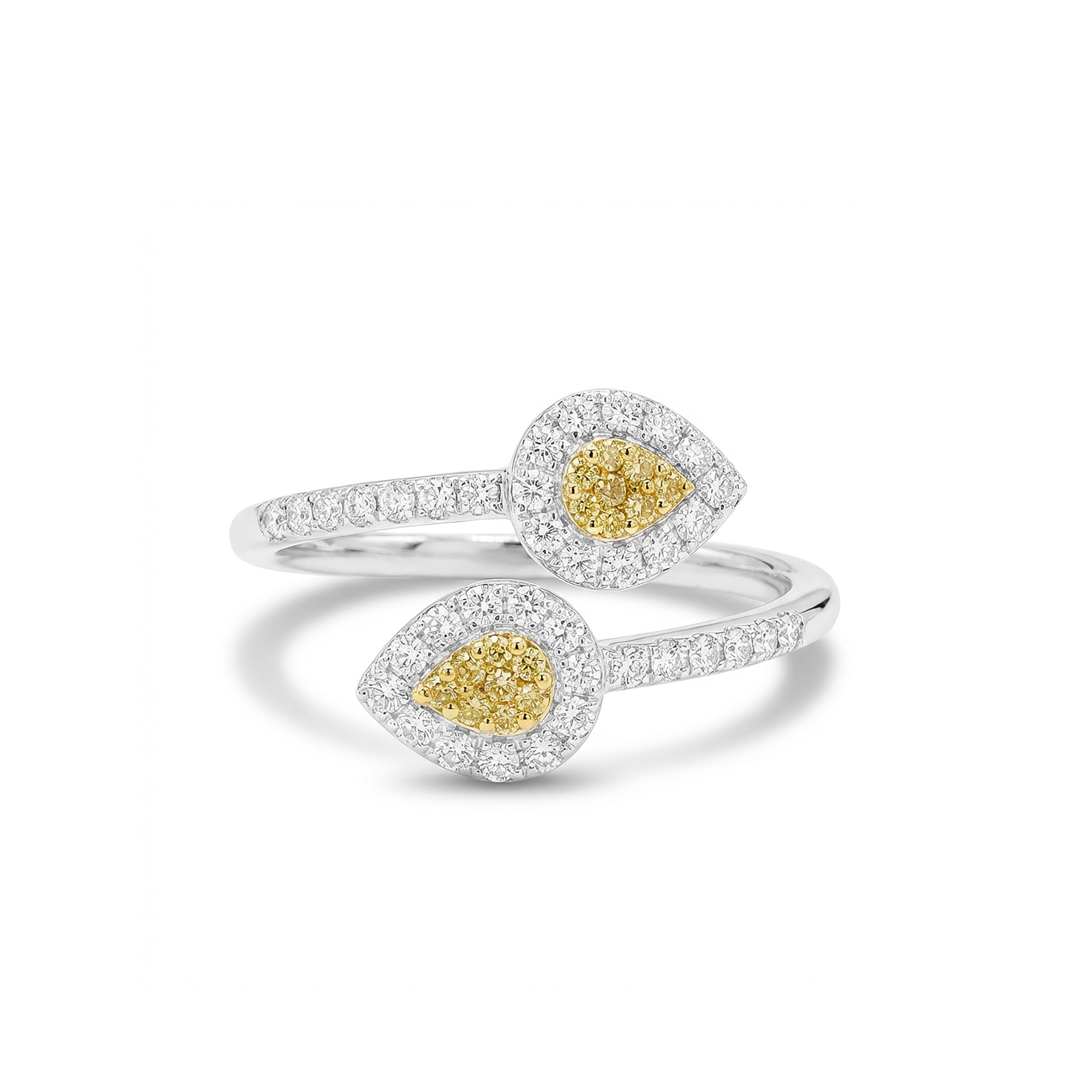 Natural Yellow & White Diamond Crossover Pavé Ring