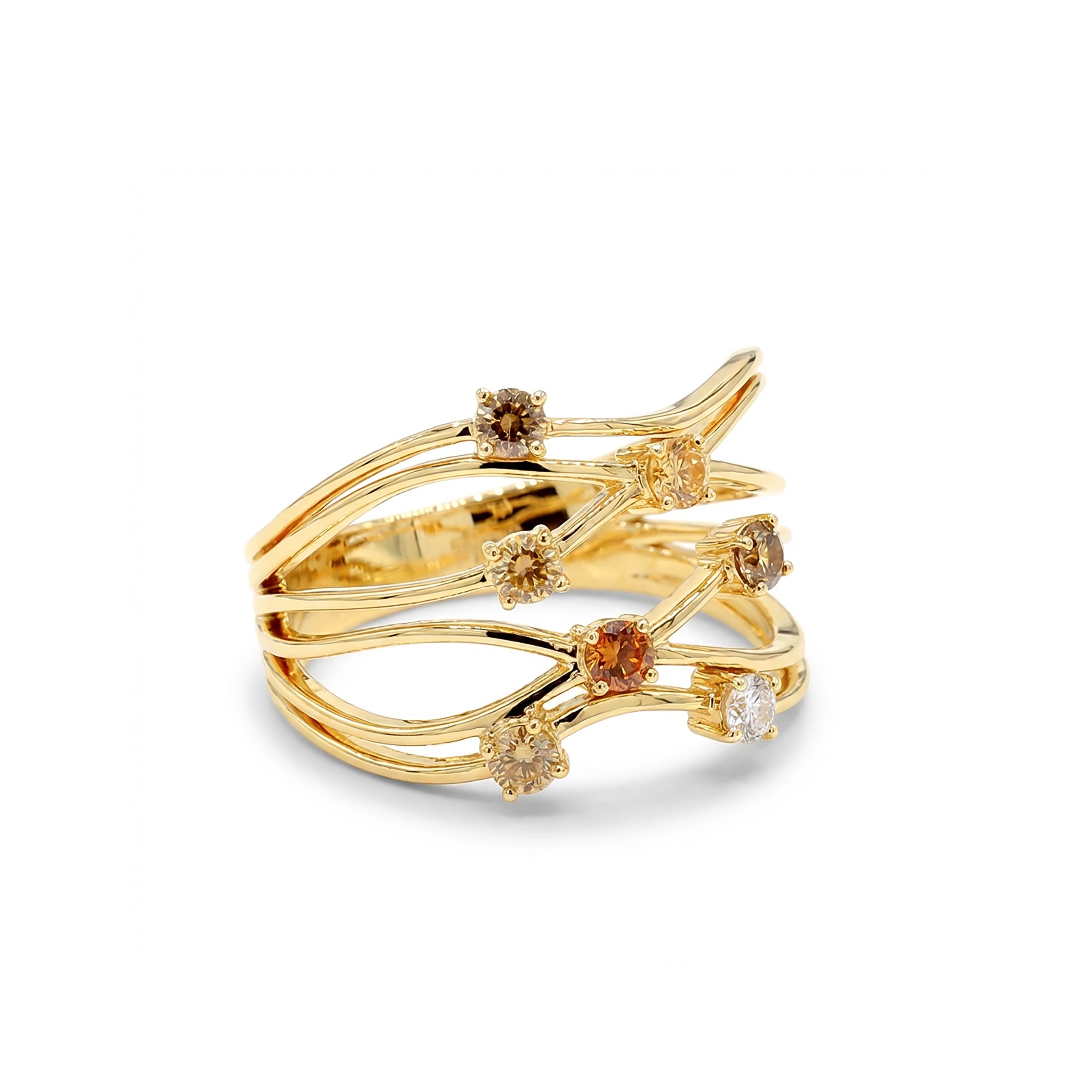 Natural Mix Color Diamond Spiral Ring