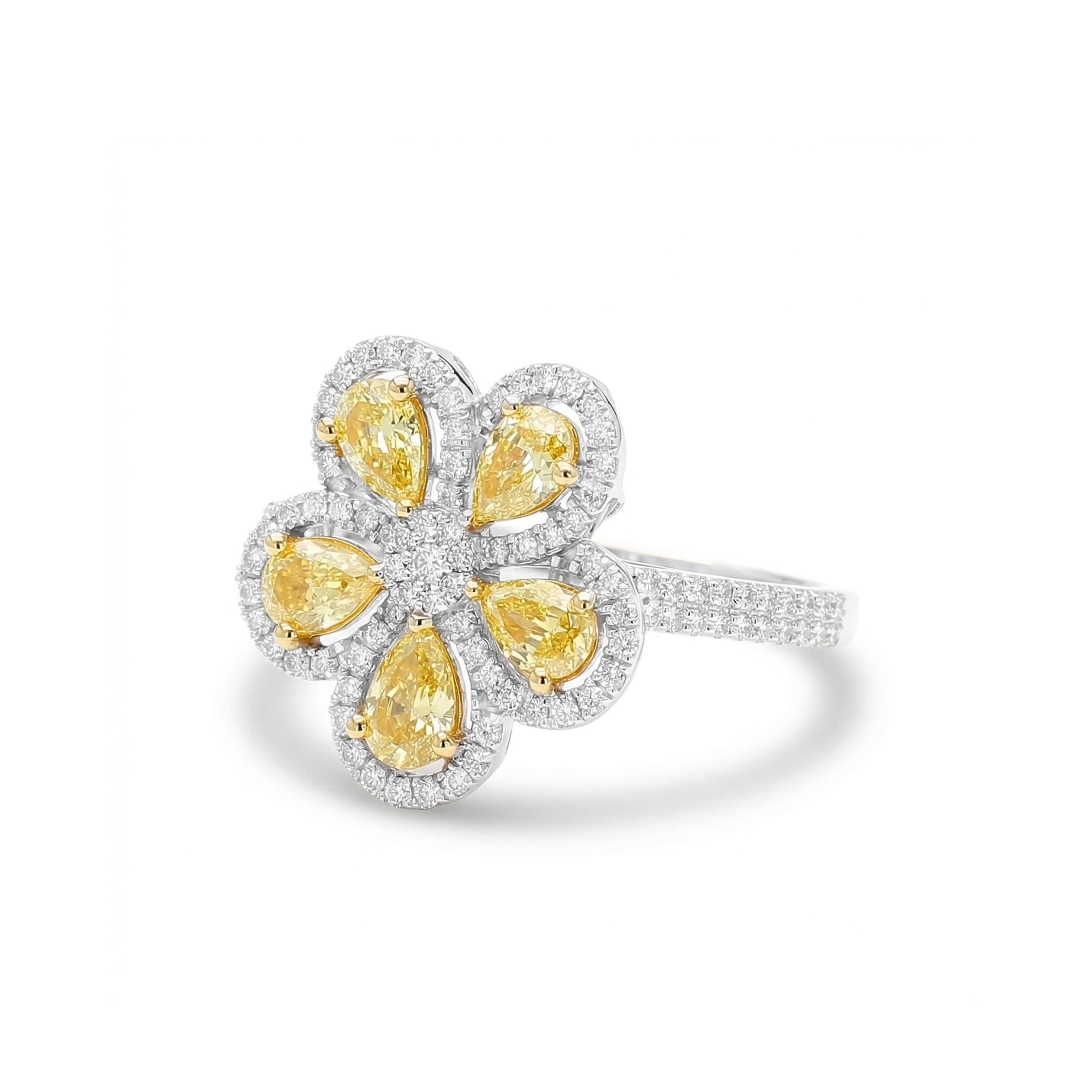 Natural Yellow Pear Diamond Flower Ring