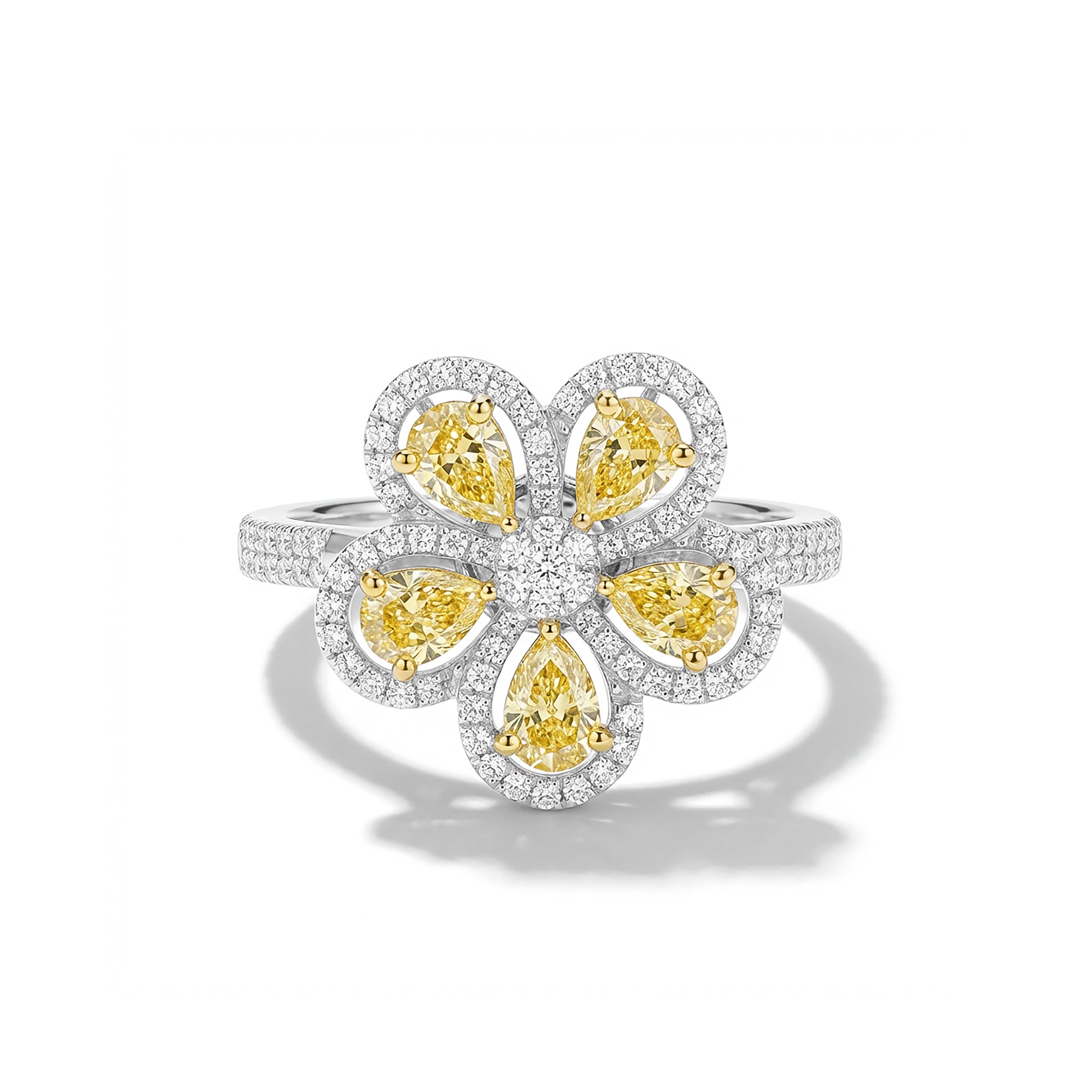 Natural Yellow Pear Diamond Flower Ring