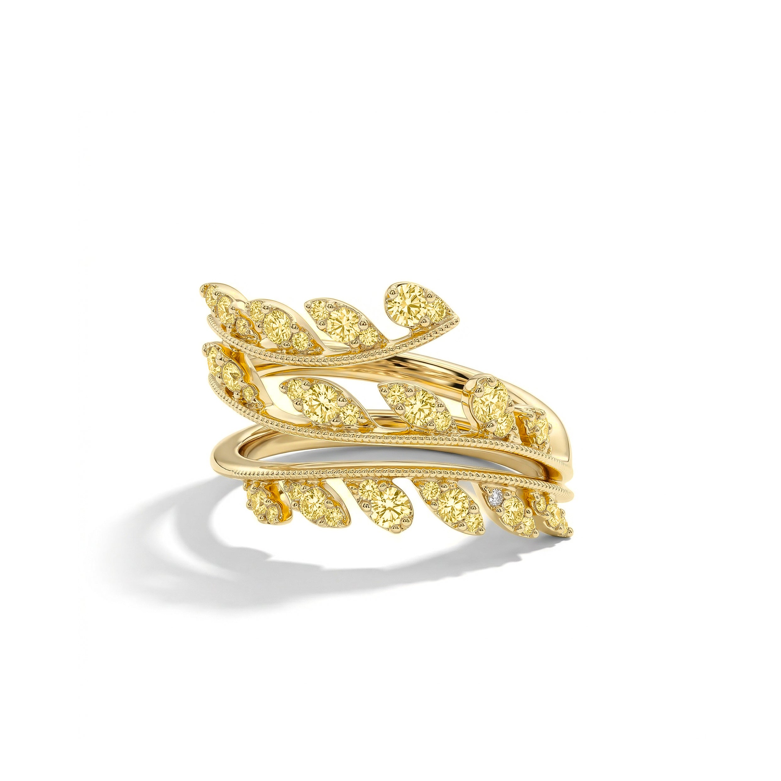 Natural Yellow Diamond Spiral Leaf Ring