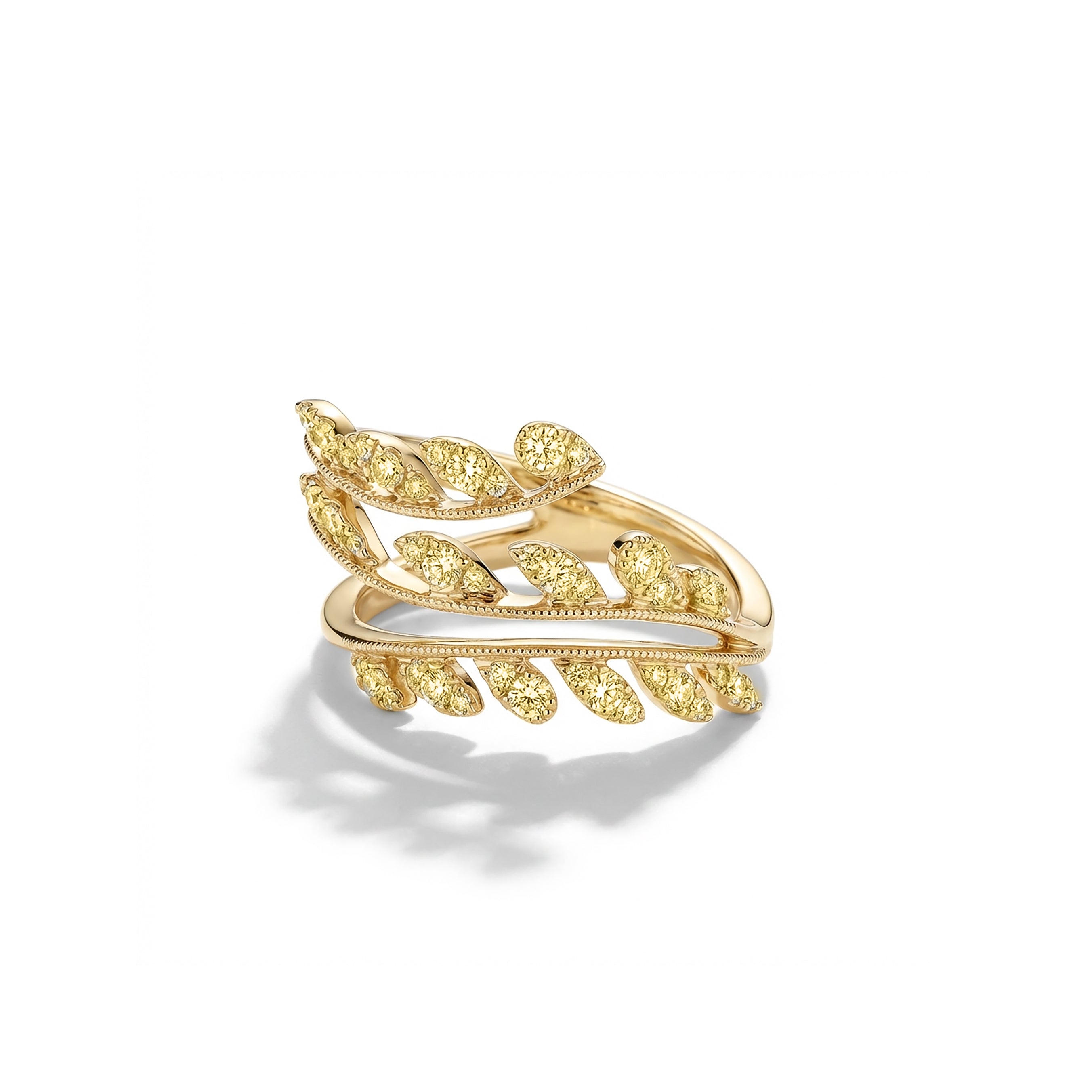 Natural Yellow Diamond Spiral Leaf Ring