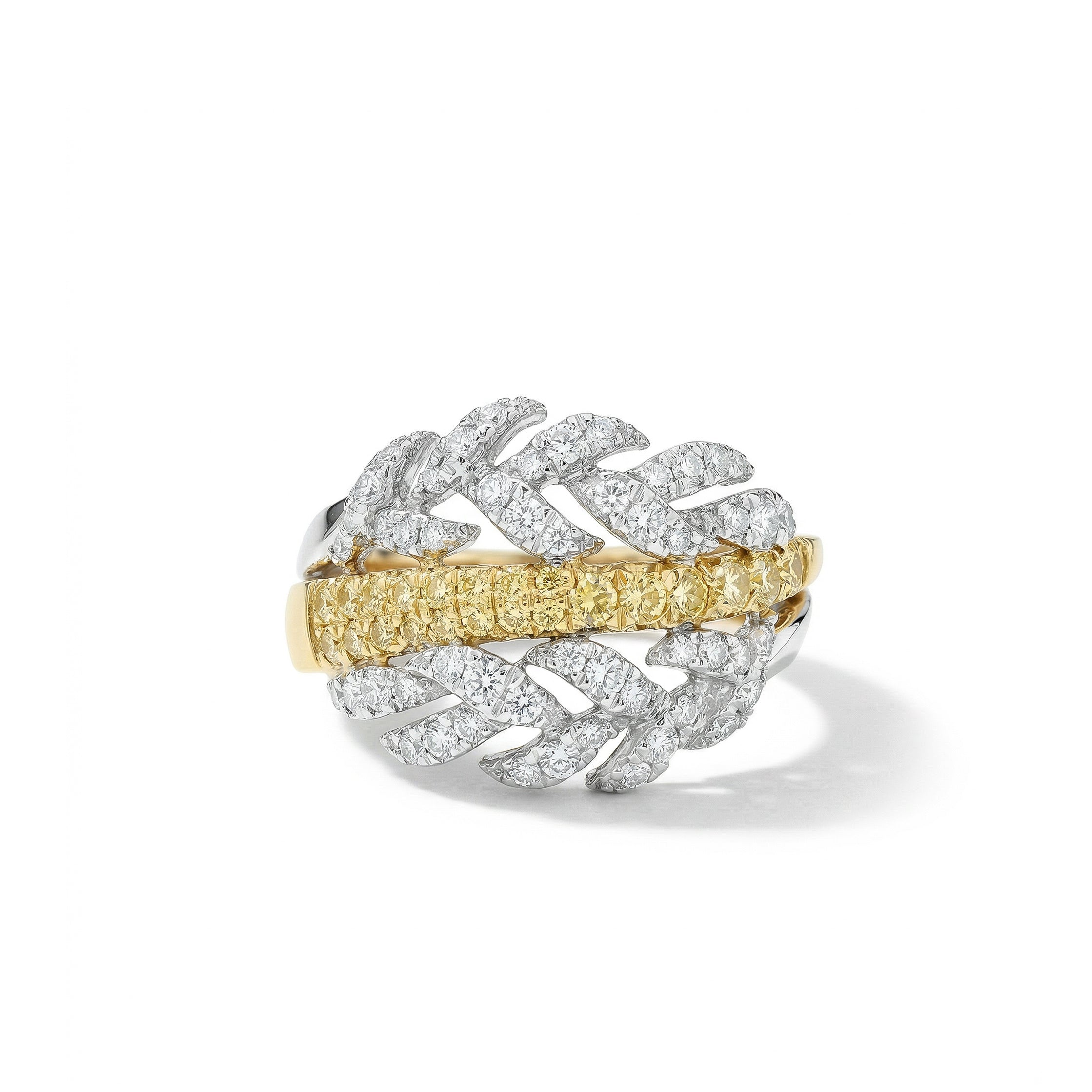 Natural Yellow & White Diamond Leaf Ring