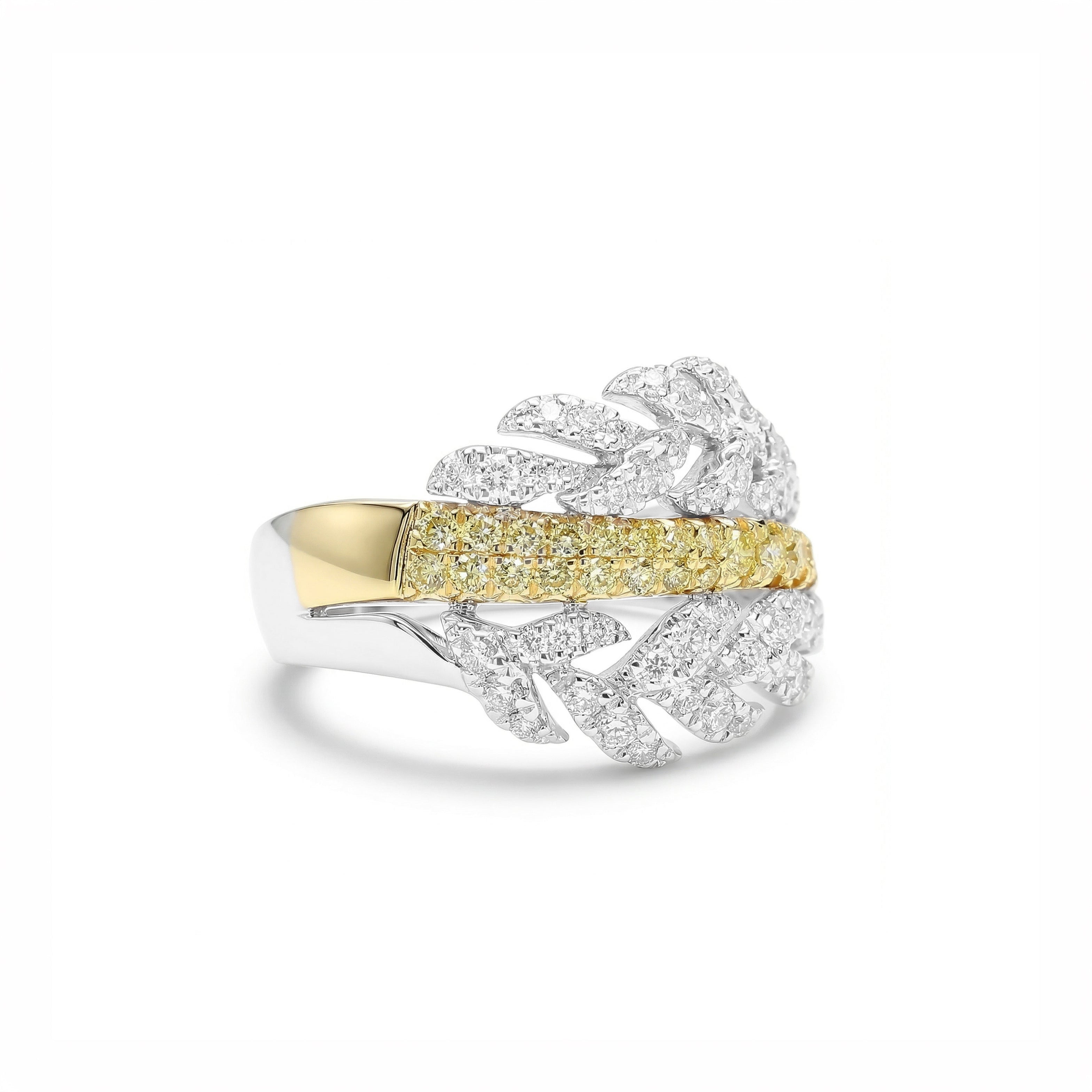 Natural Yellow & White Diamond Leaf Ring