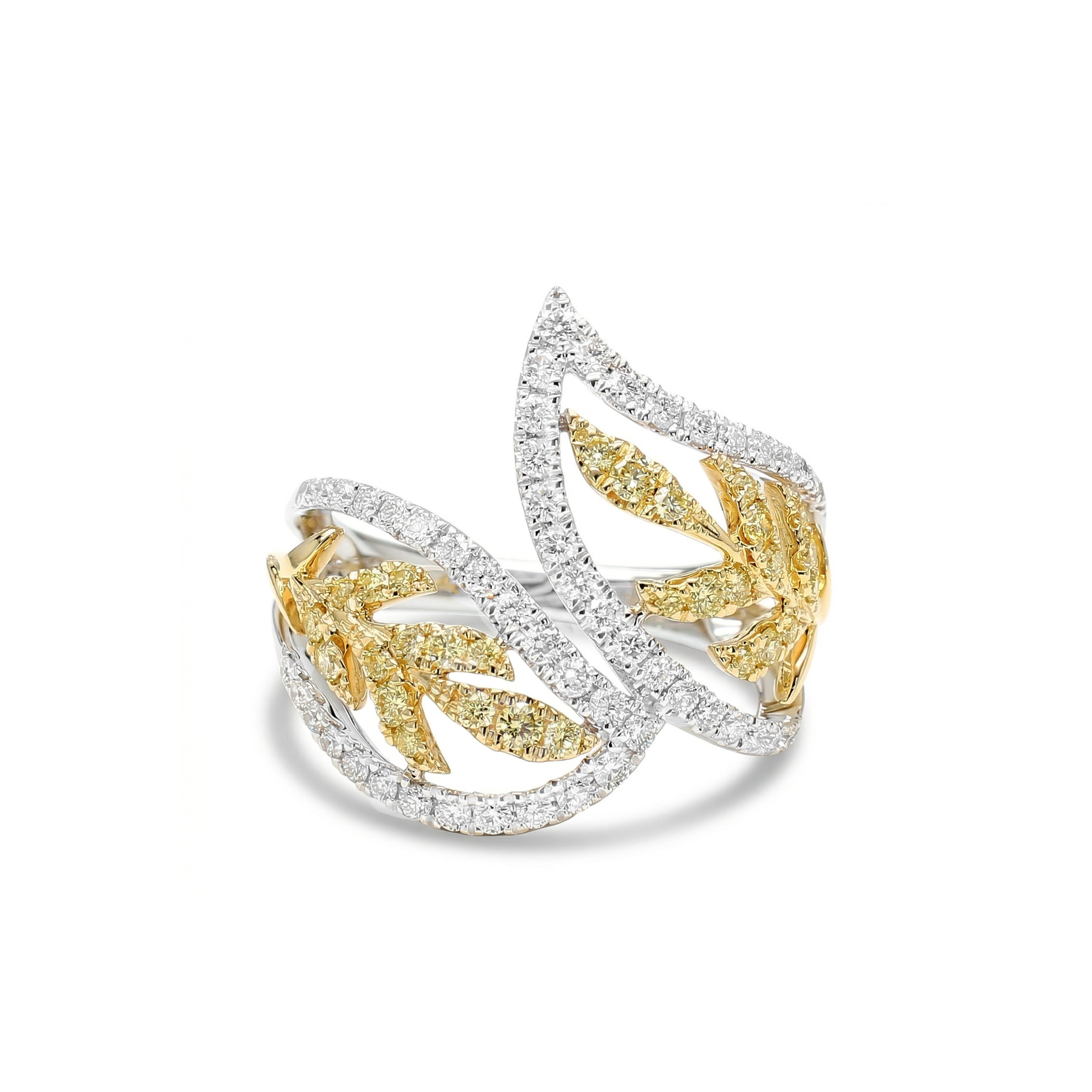 Natural Yellow & White Diamond Leaf Ring