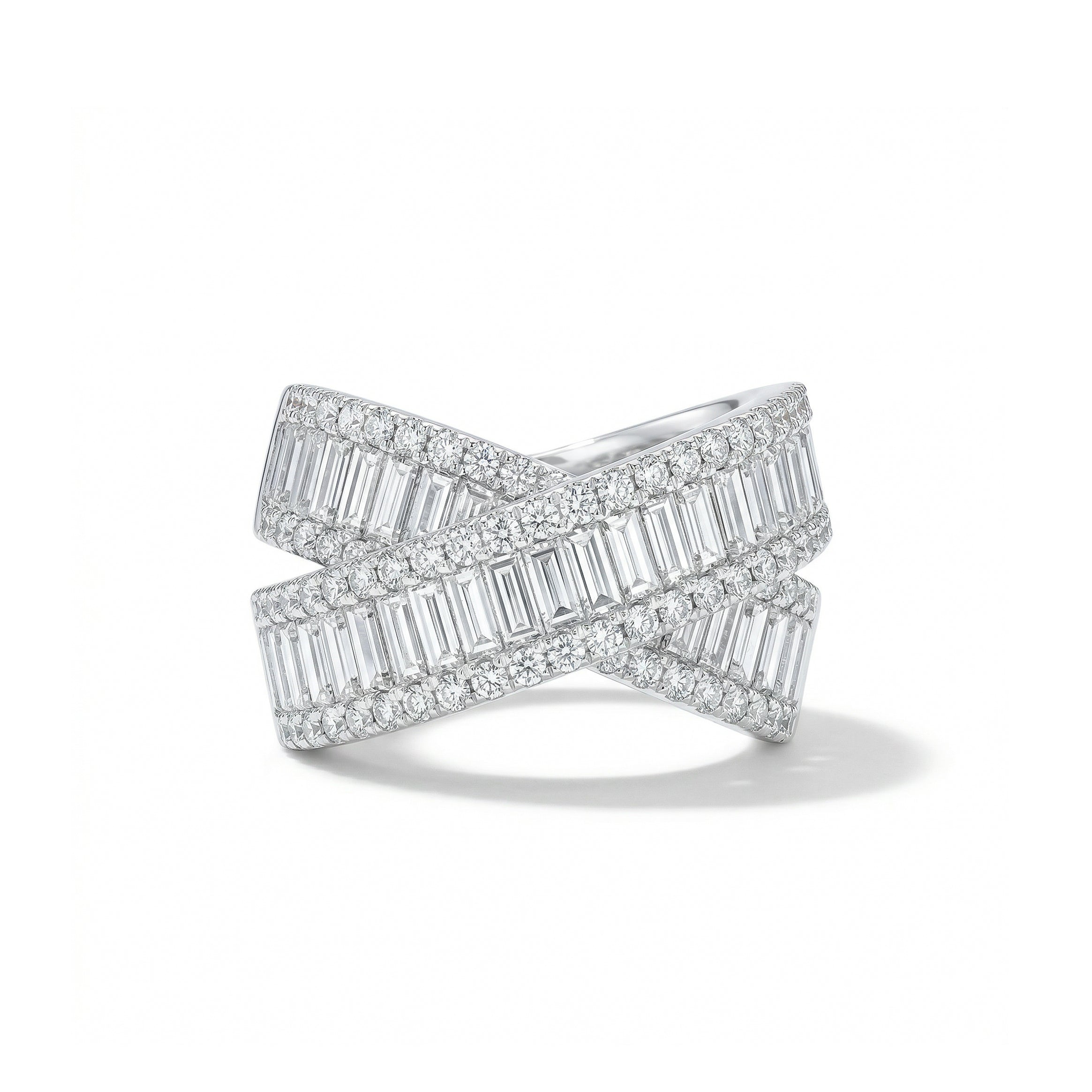 Natural Baguette Diamond Crossover Ring