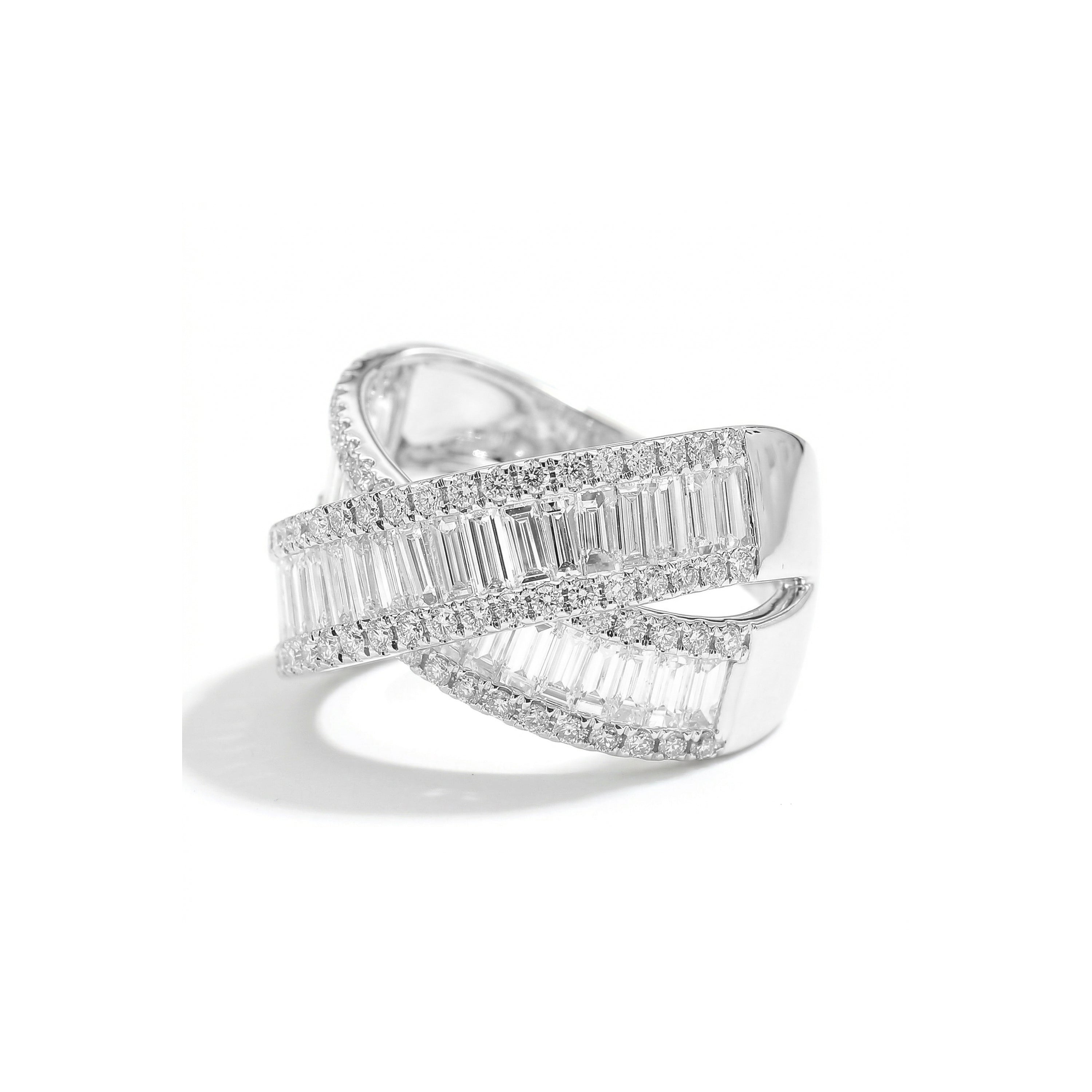 Natural Baguette Diamond Crossover Ring