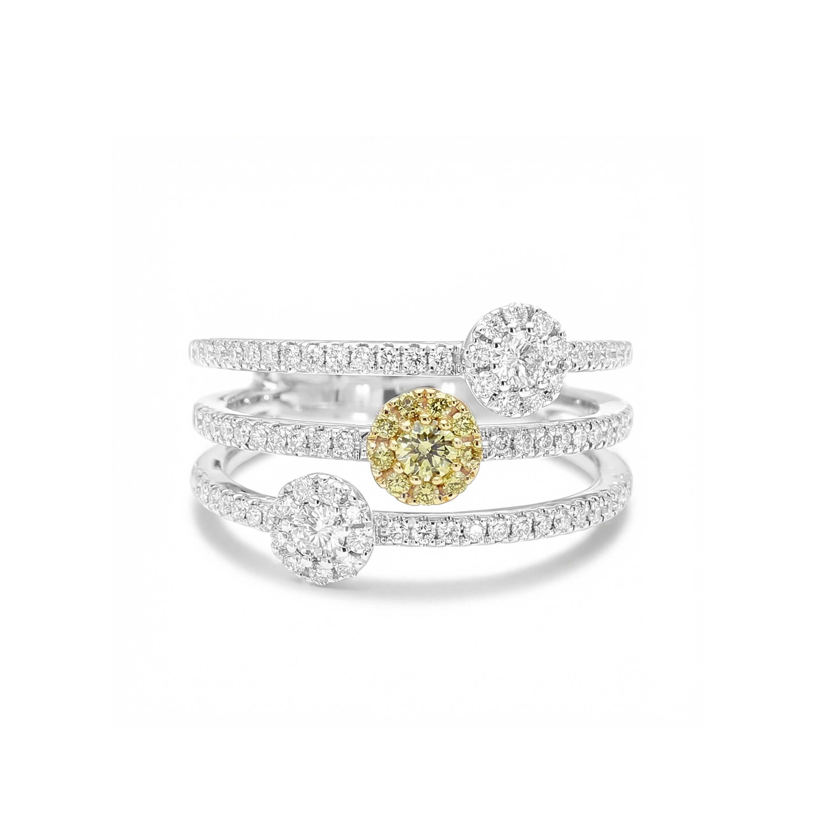 Natural Yellow Round Diamond Spiral Halo Ring