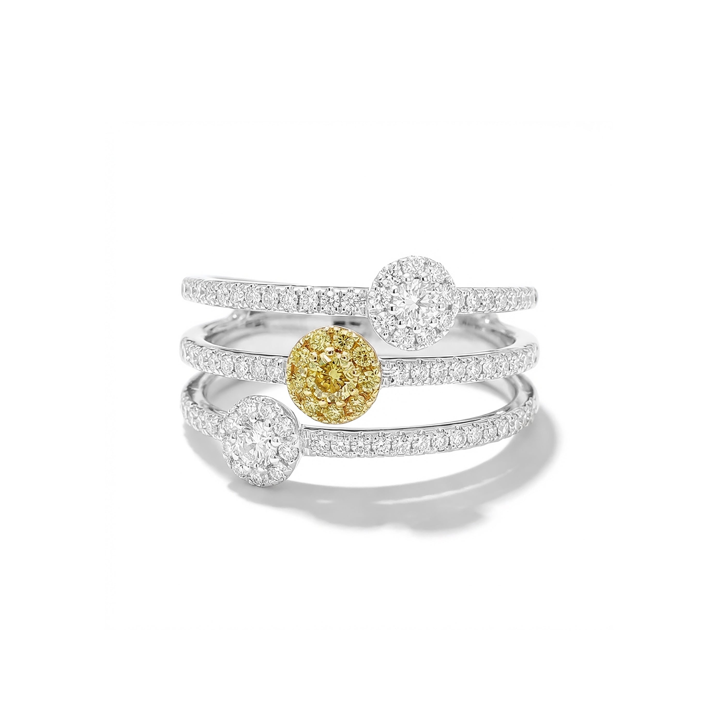 Natural Yellow Round Diamond Spiral Halo Ring