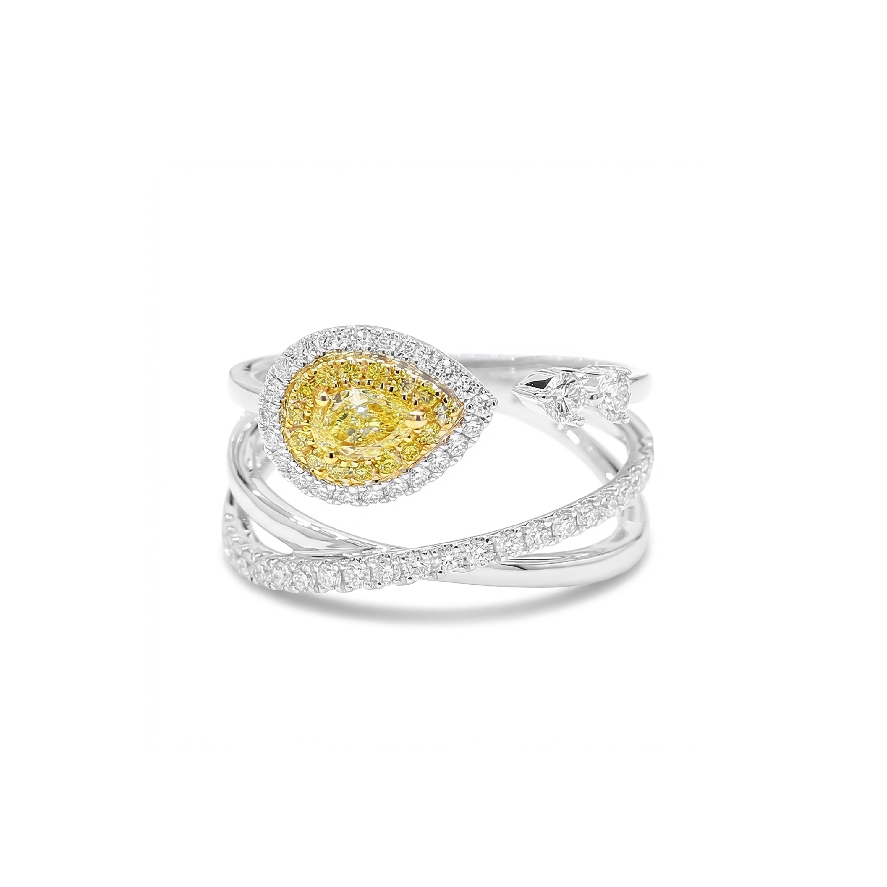 Natural Yellow Pear Diamond Crossover Ring