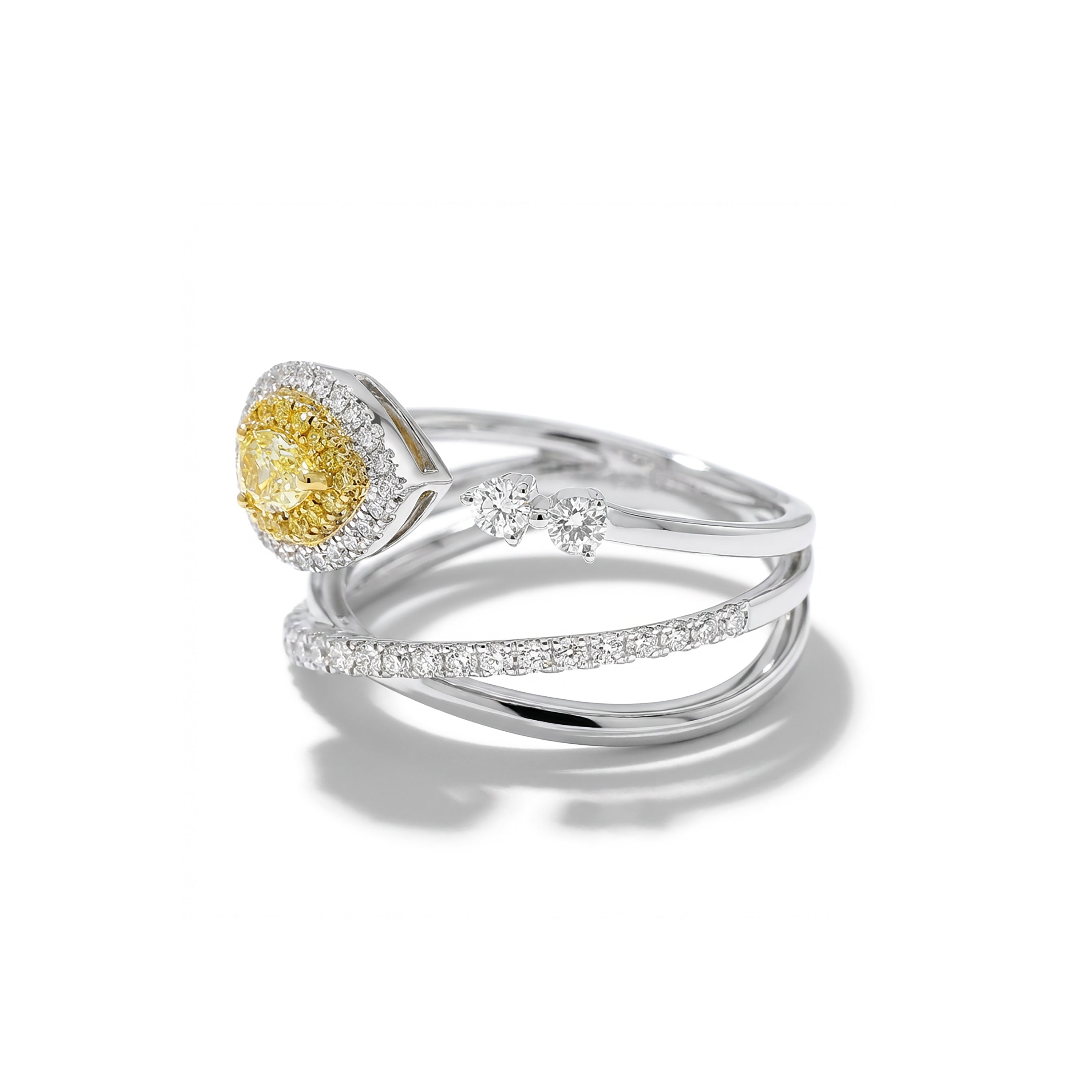 Natural Yellow Pear Diamond Crossover Ring
