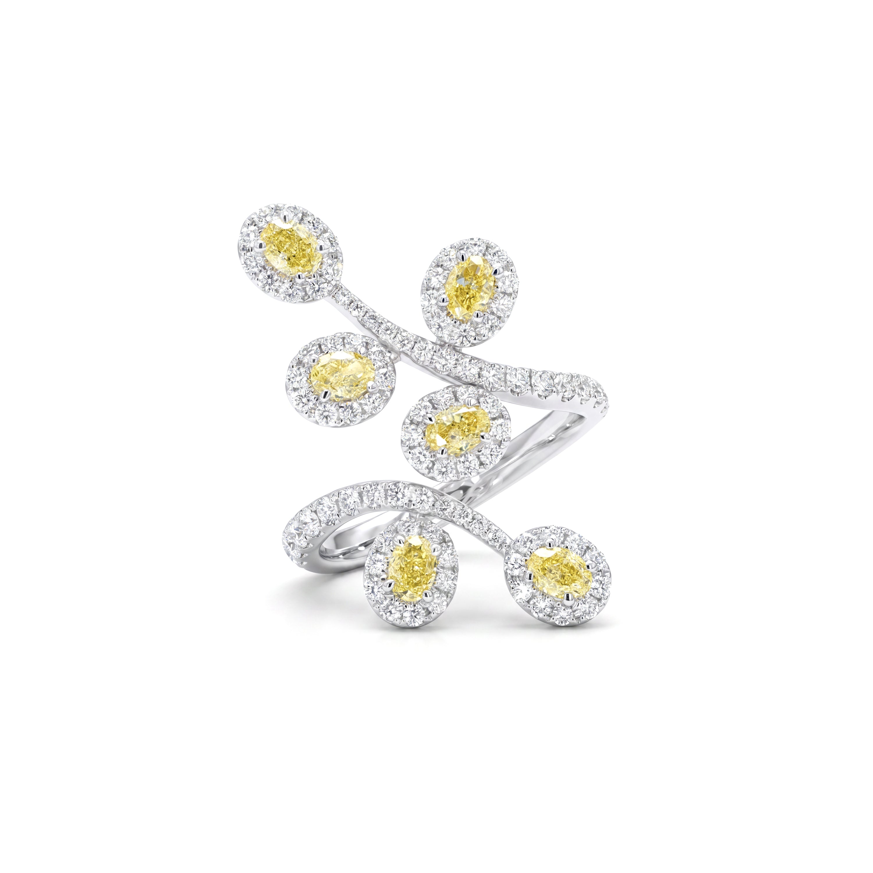 Natural Yellow Oval Diamond Crossover Vine Ring
