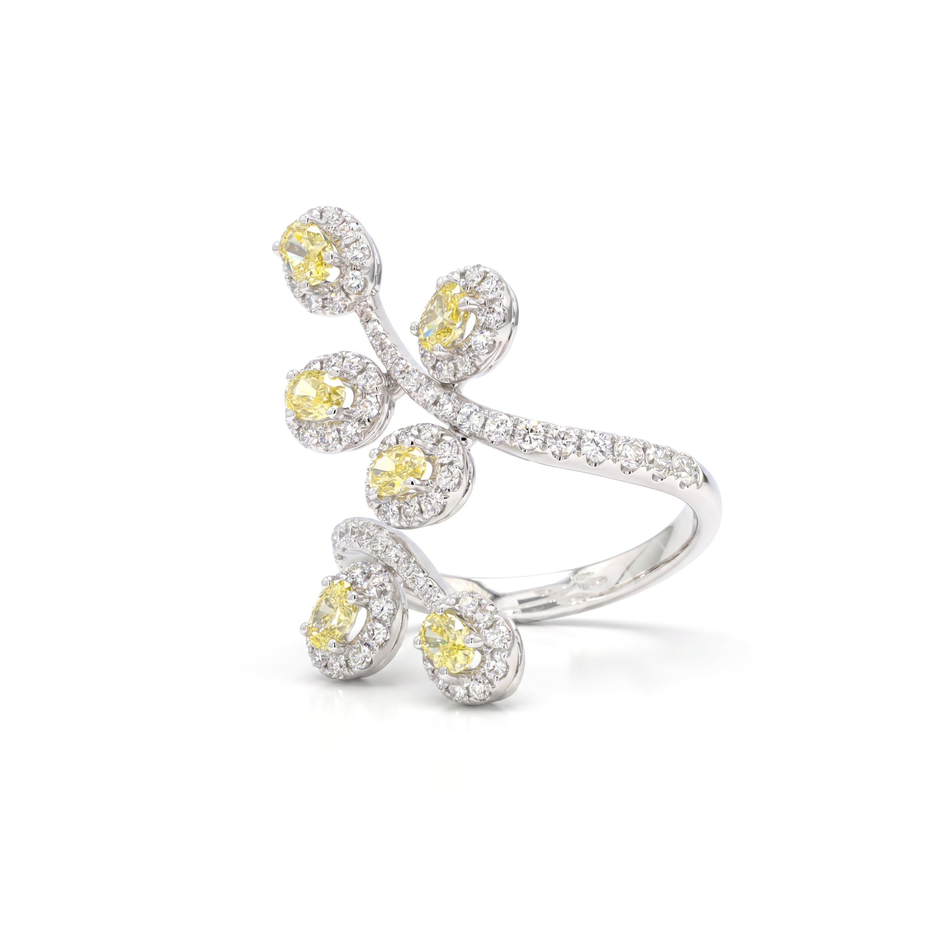 Natural Yellow Oval Diamond Crossover Vine Ring