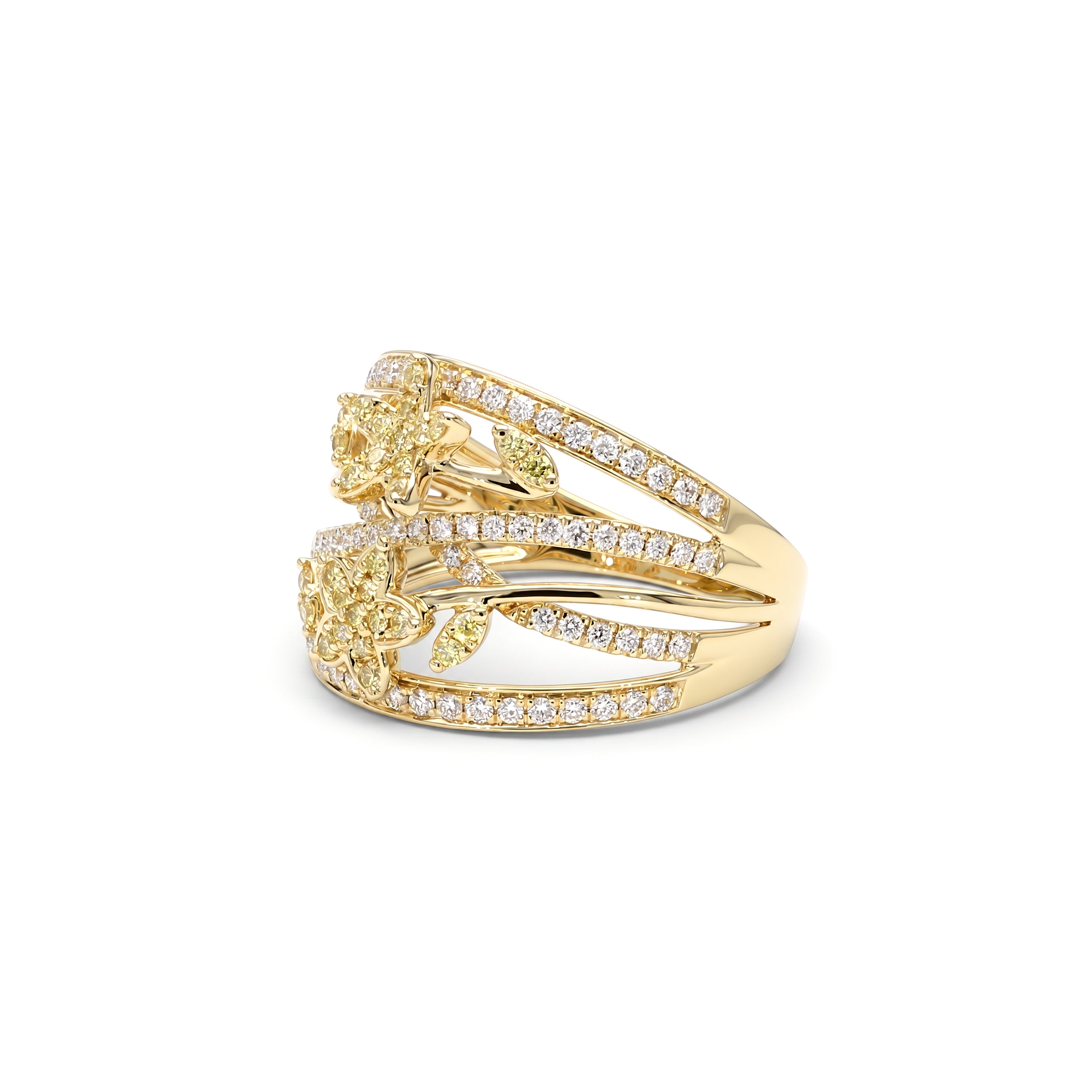 Natural Pavé Yellow & White Diamond Floral Band