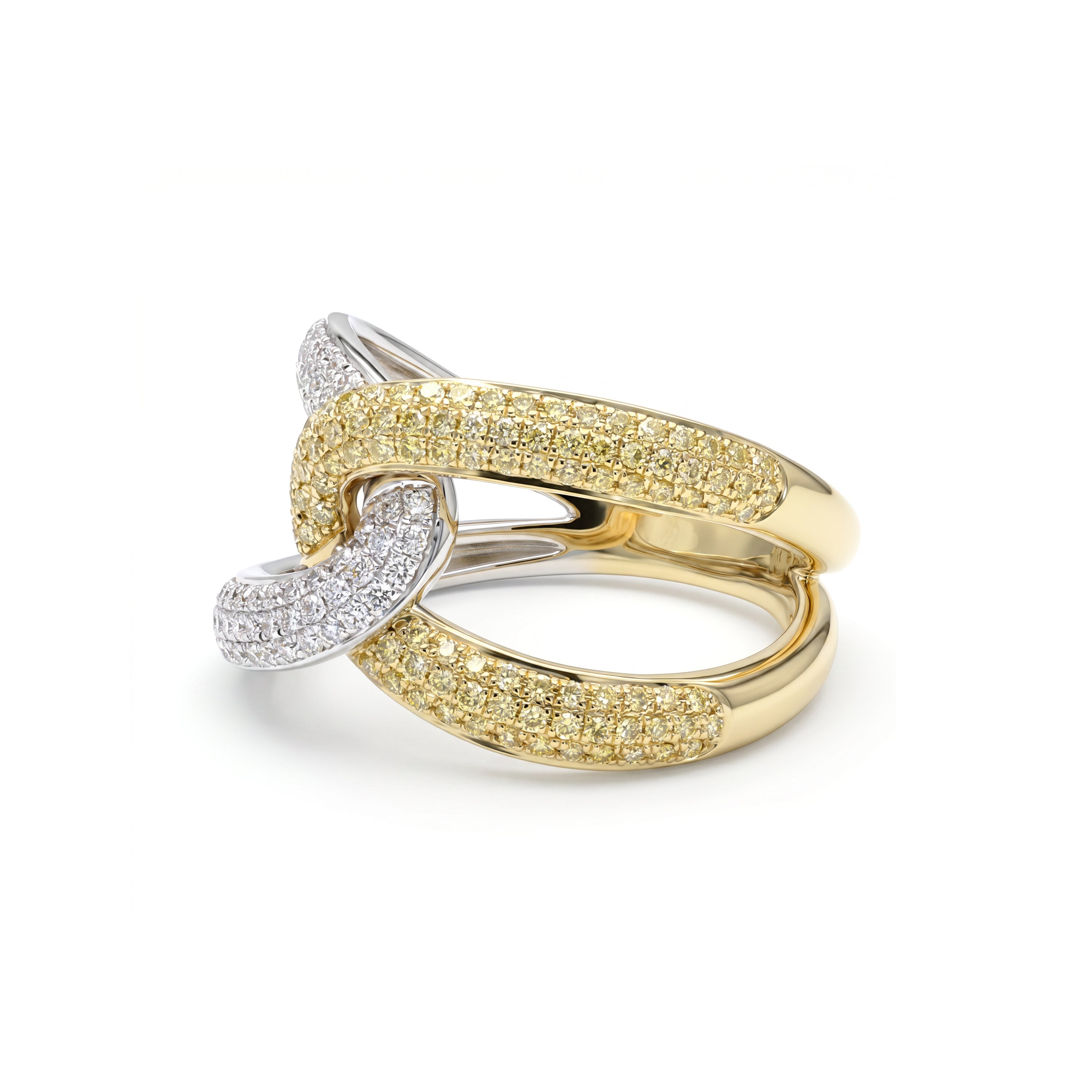 Natural Pavé  Yellow & White Diamond Interlocking Ring