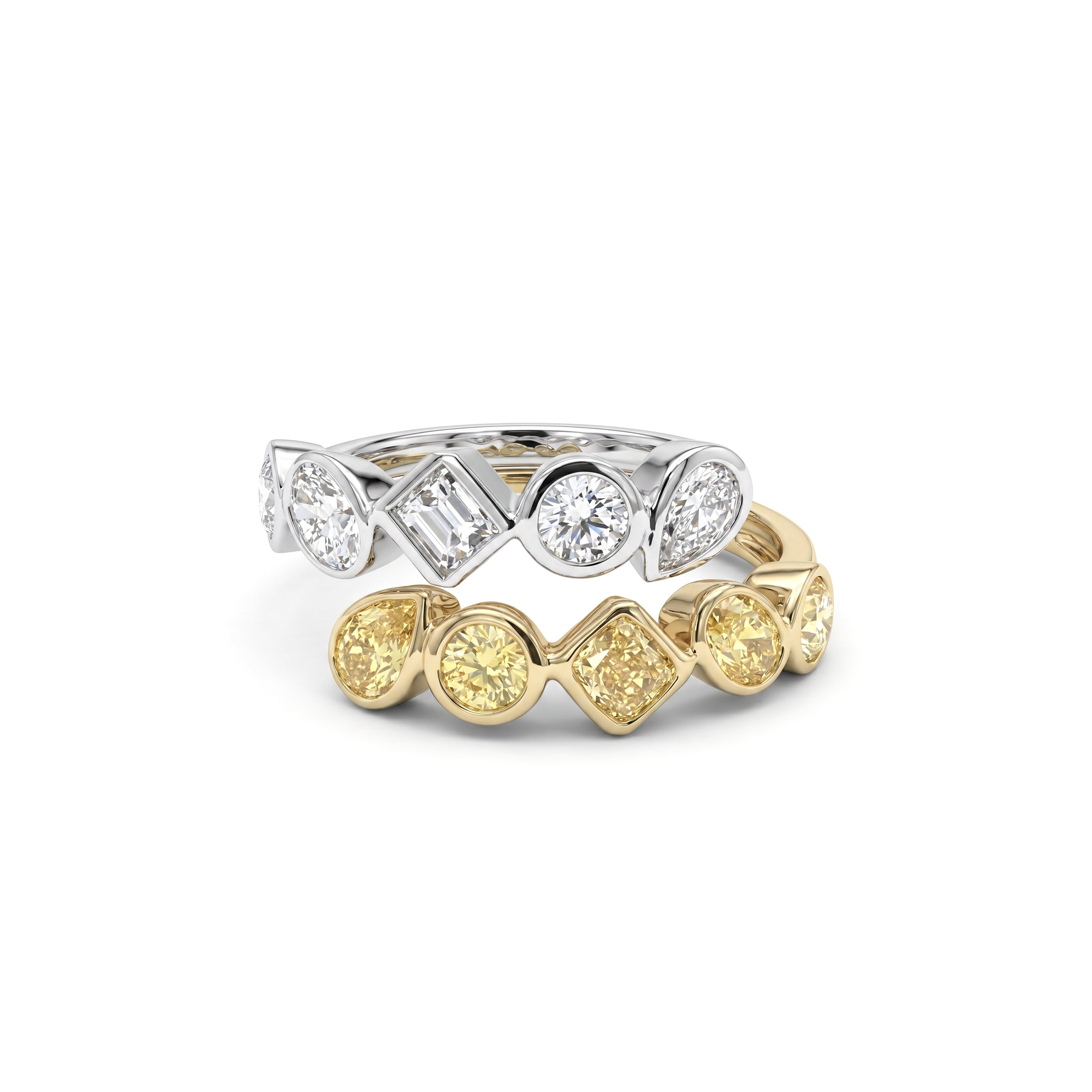 Natural Multi-shape Yellow & White Diamond Crossover Ring