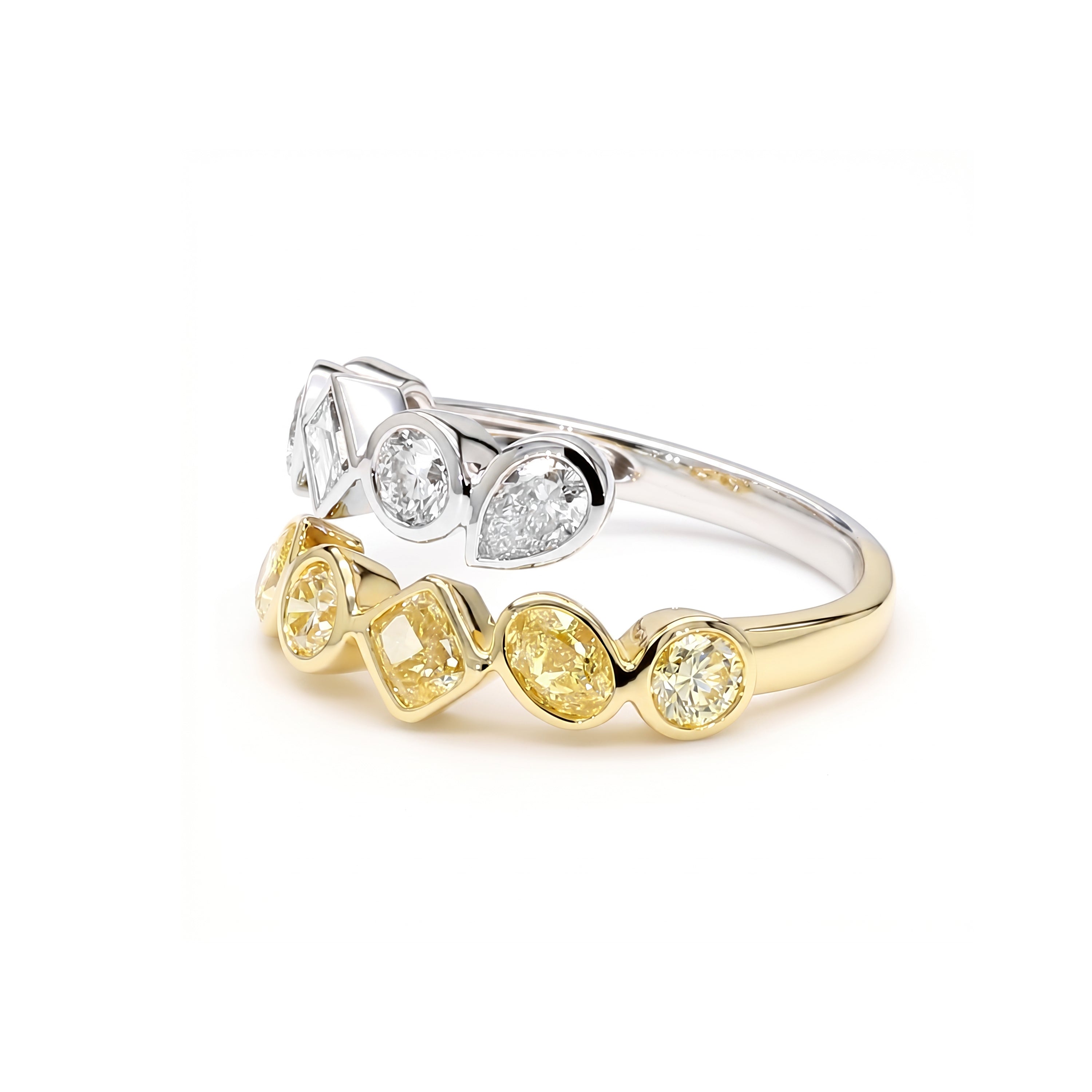 Natural Multi-shape Yellow & White Diamond Crossover Ring
