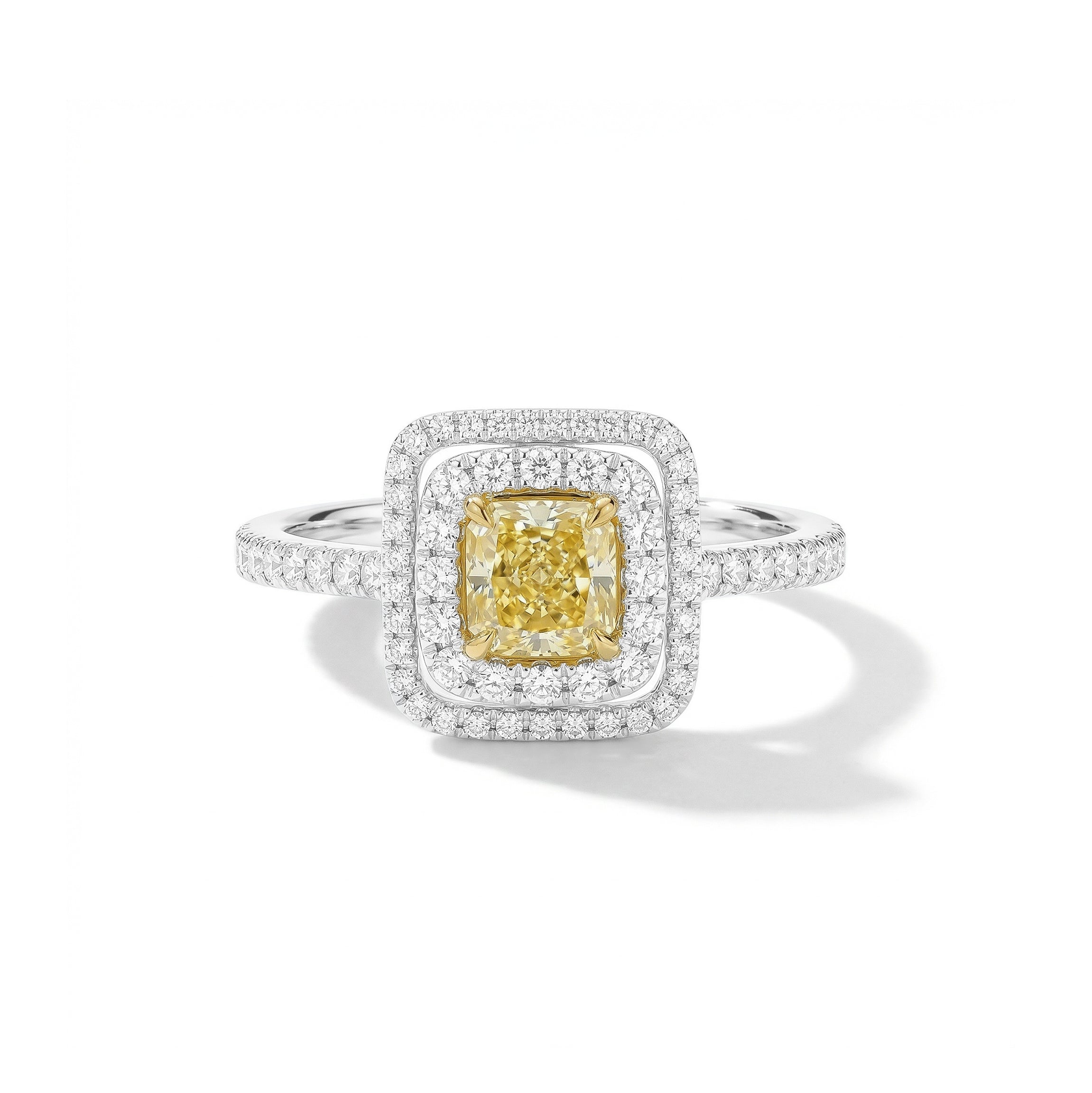 Natural Yellow Cushion Diamond Ring | GIA Certified