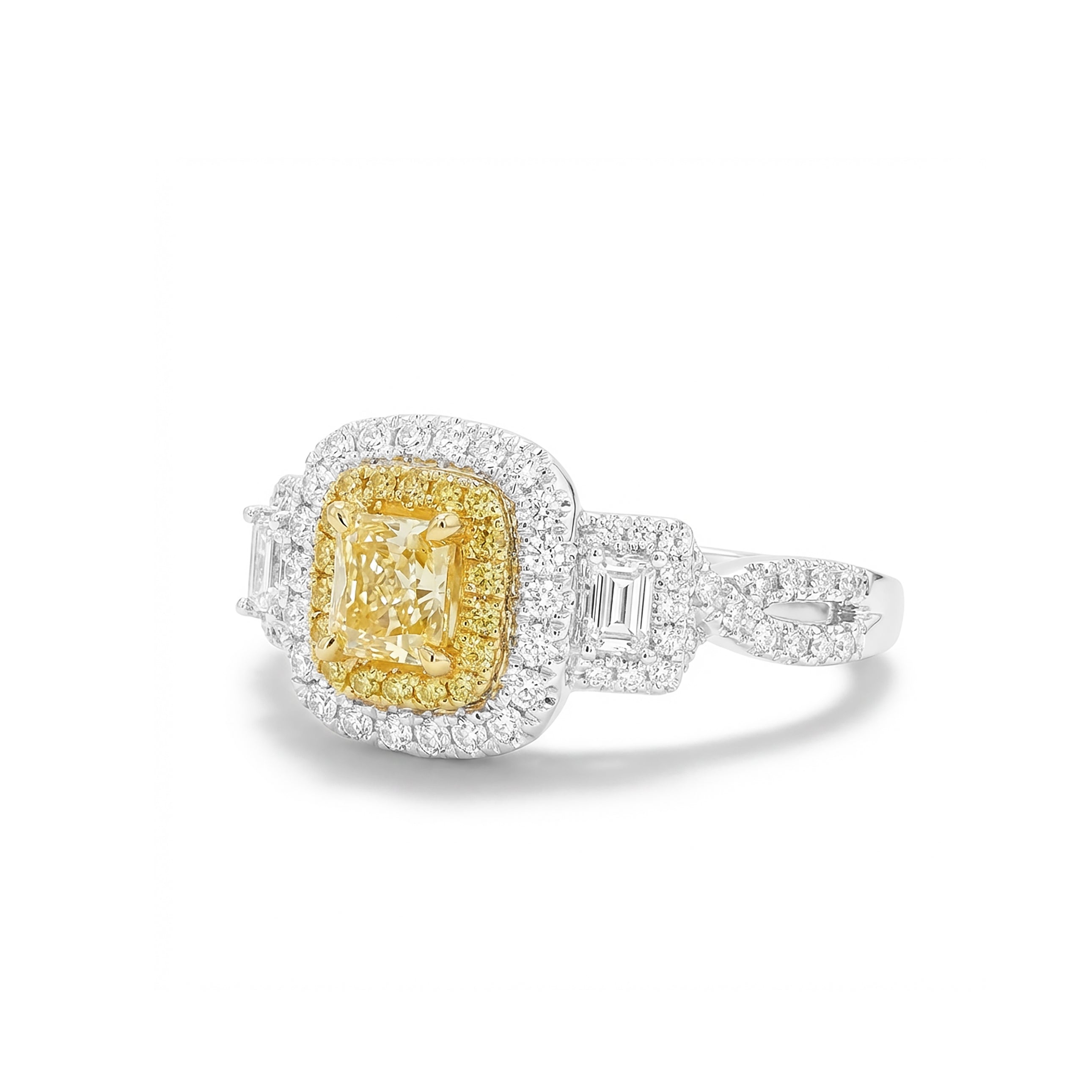 Natural Yellow Cushion Diamond Halo Ring