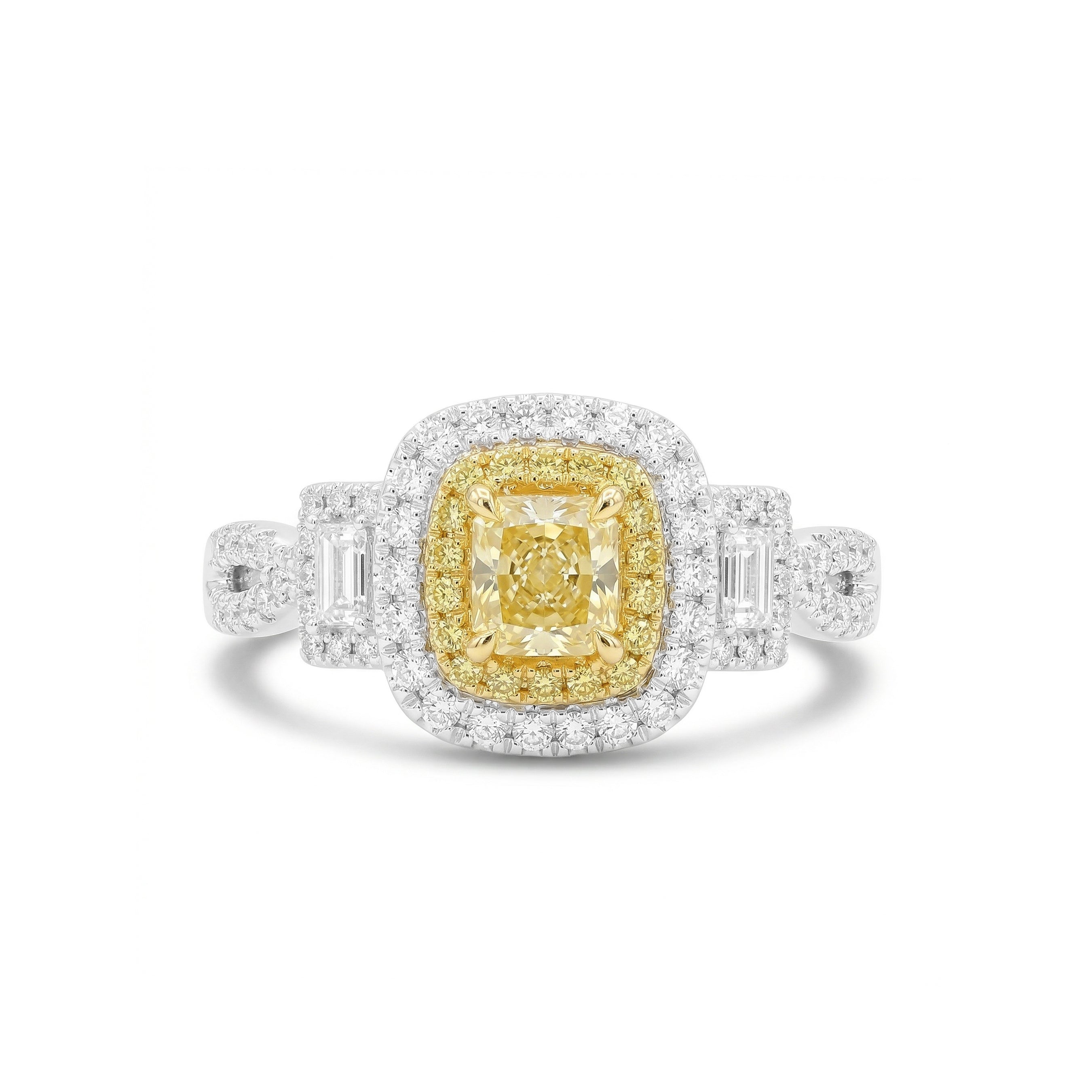 Natural Yellow Cushion Diamond Halo Ring