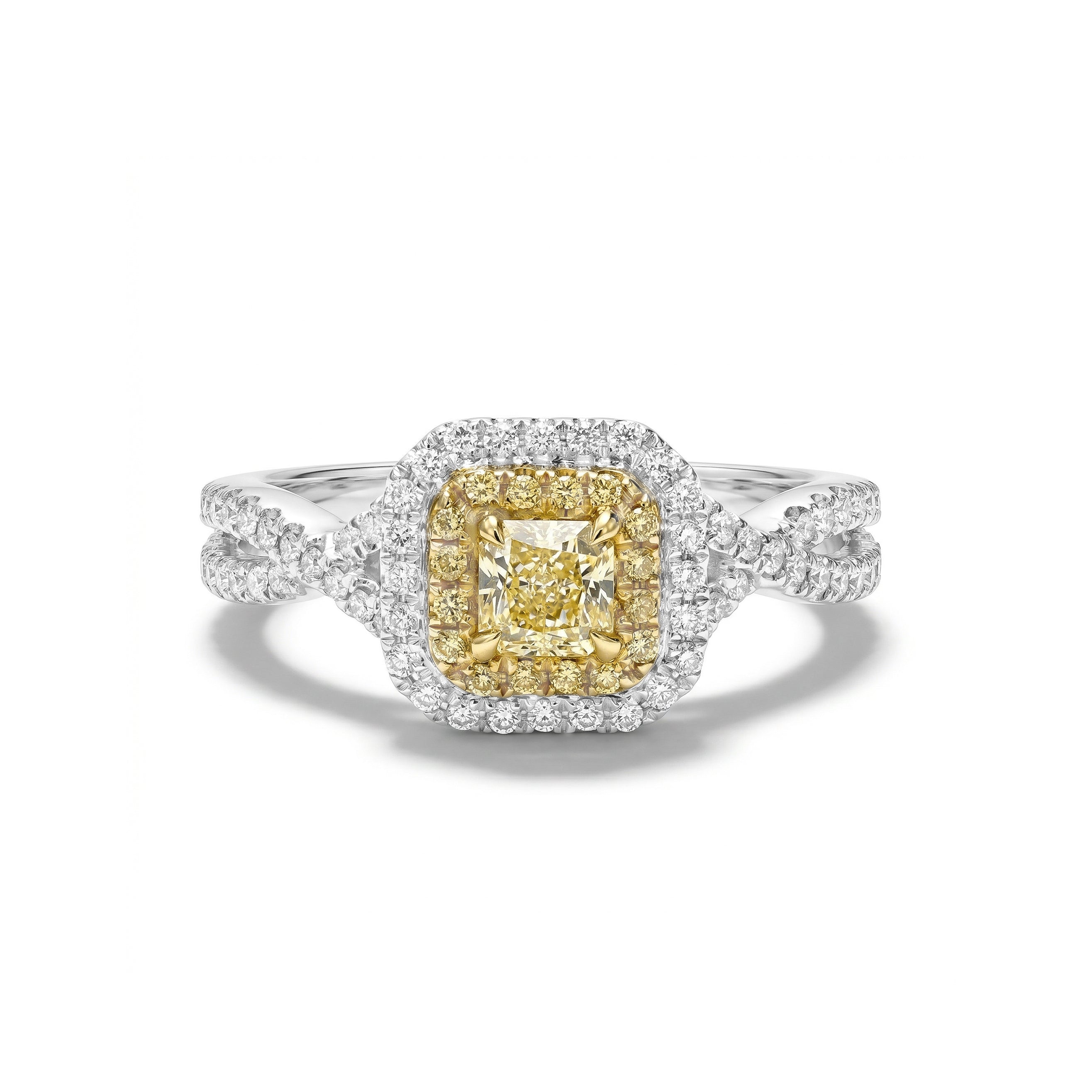 Natural Yellow Radiant Diamond Halo Ring
