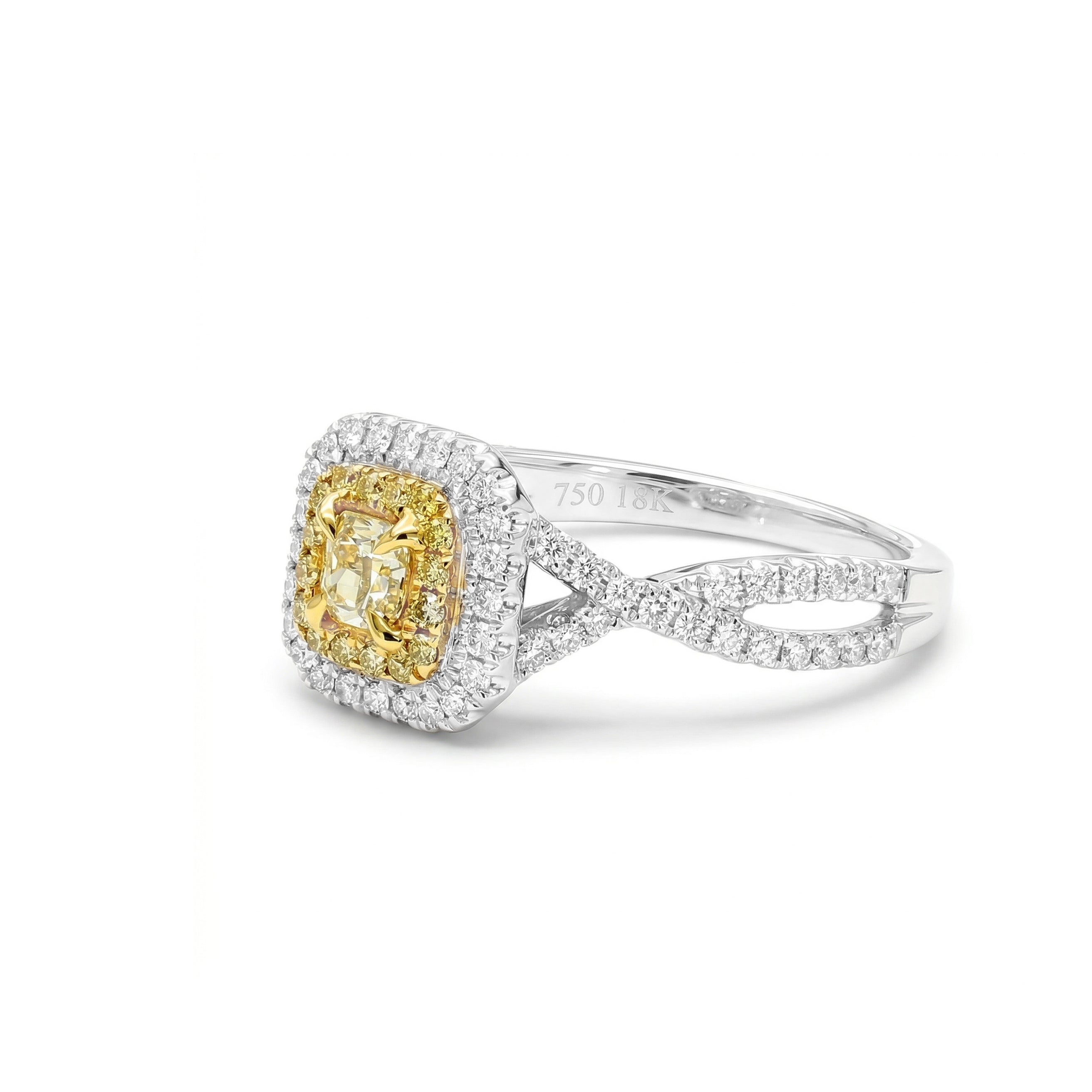 Natural Yellow Radiant Diamond Halo Ring