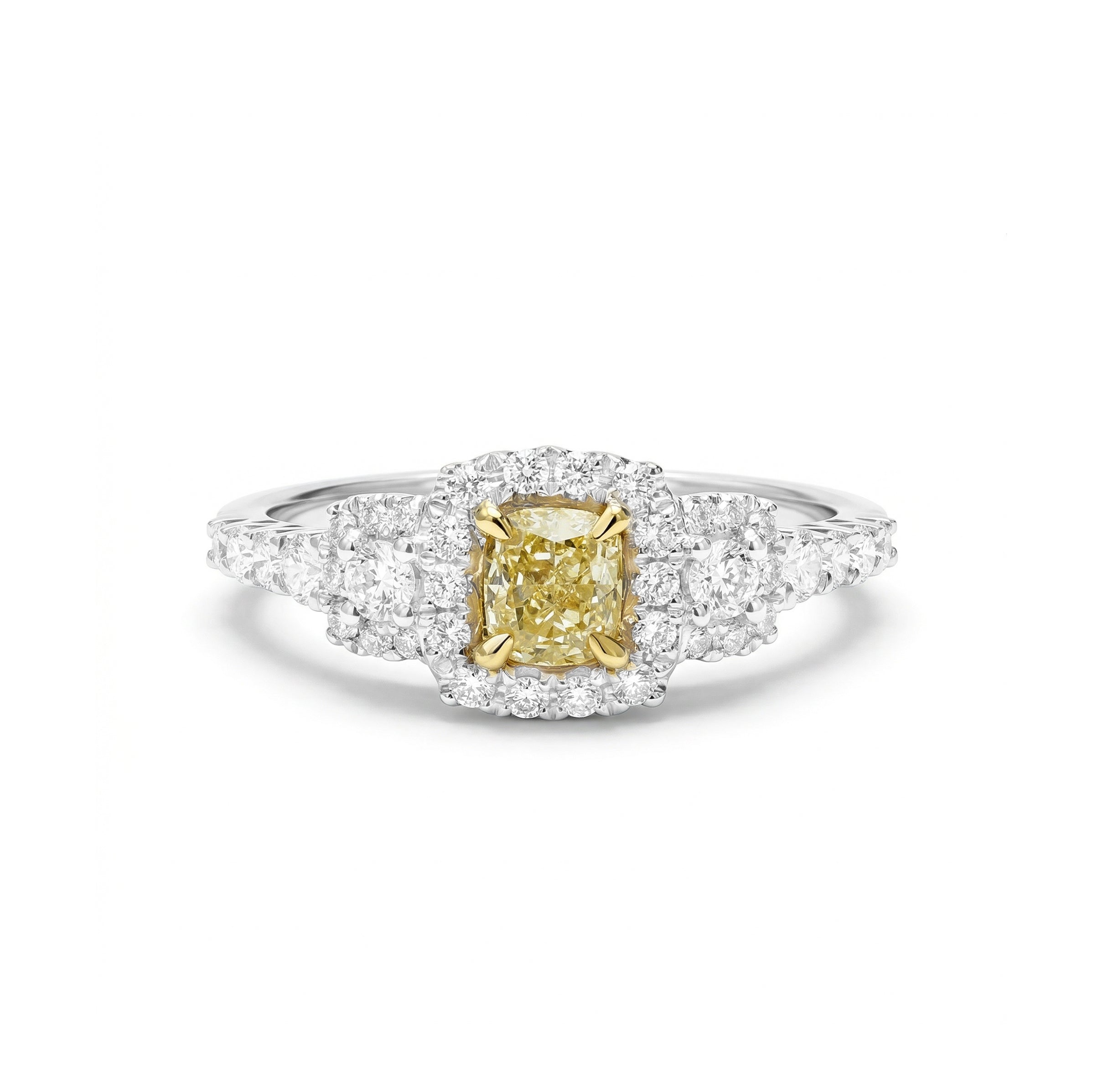 Natural Yellow Cushion Diamond Halo Ring | GIA Certified