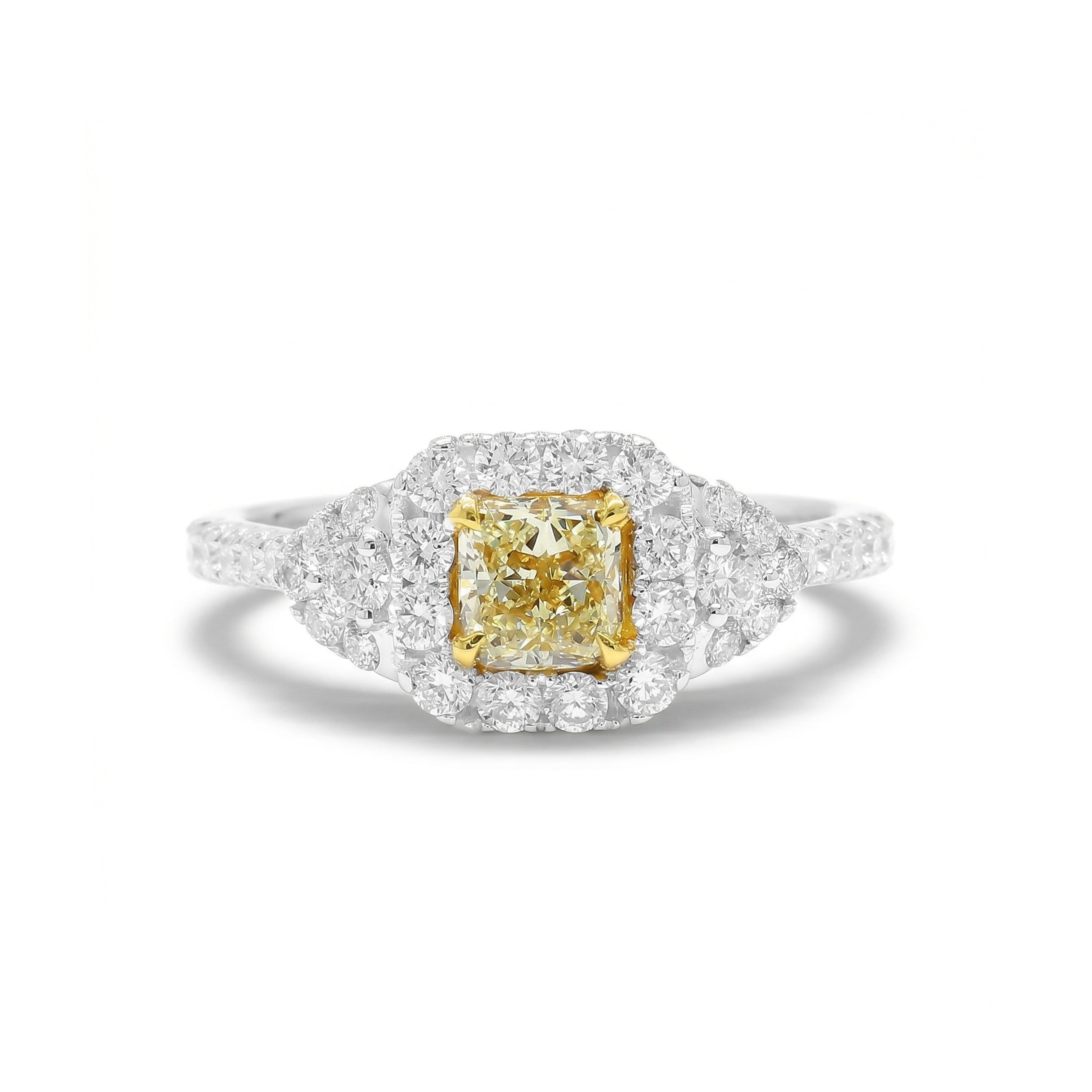 Natural Yellow & White Diamond Halo Ring