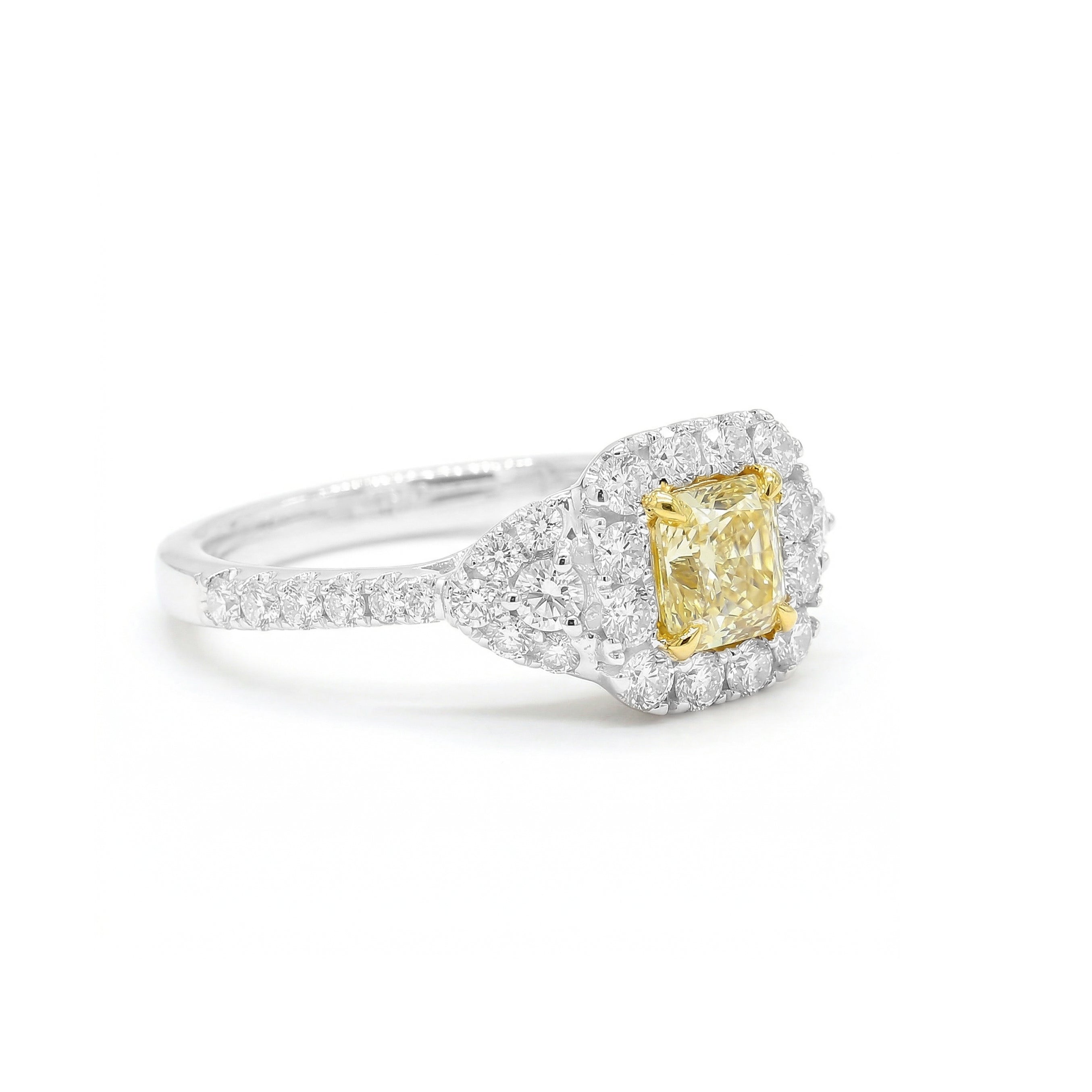 Natural Yellow & White Diamond Halo Ring
