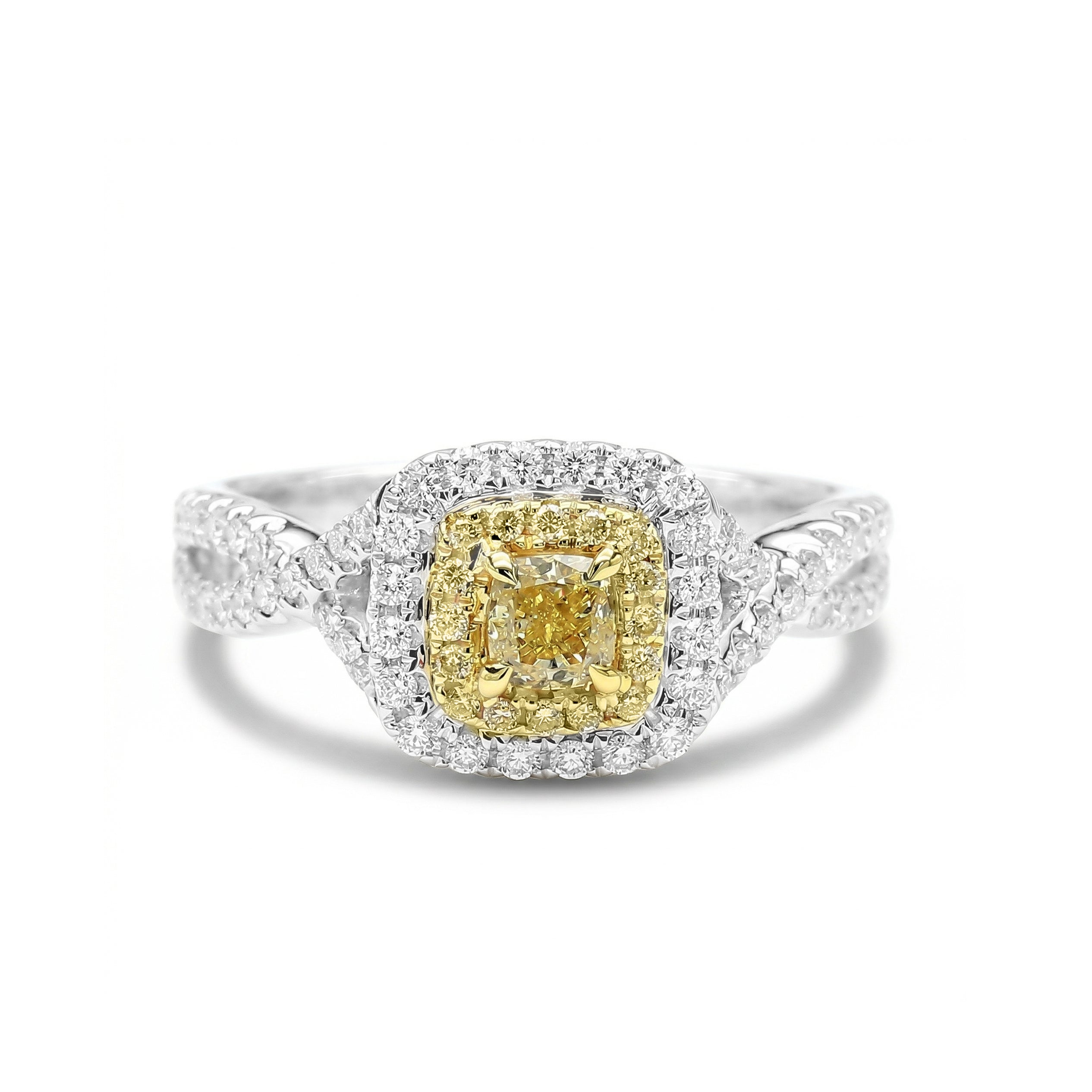 Natural Yellow Cushion Diamond Halo Ring