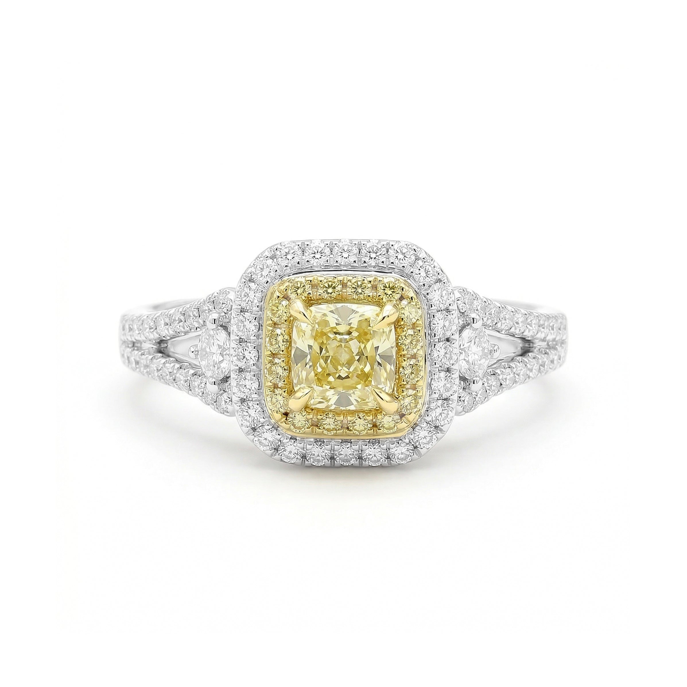 Natural Yellow Radiant Diamond Halo Ring