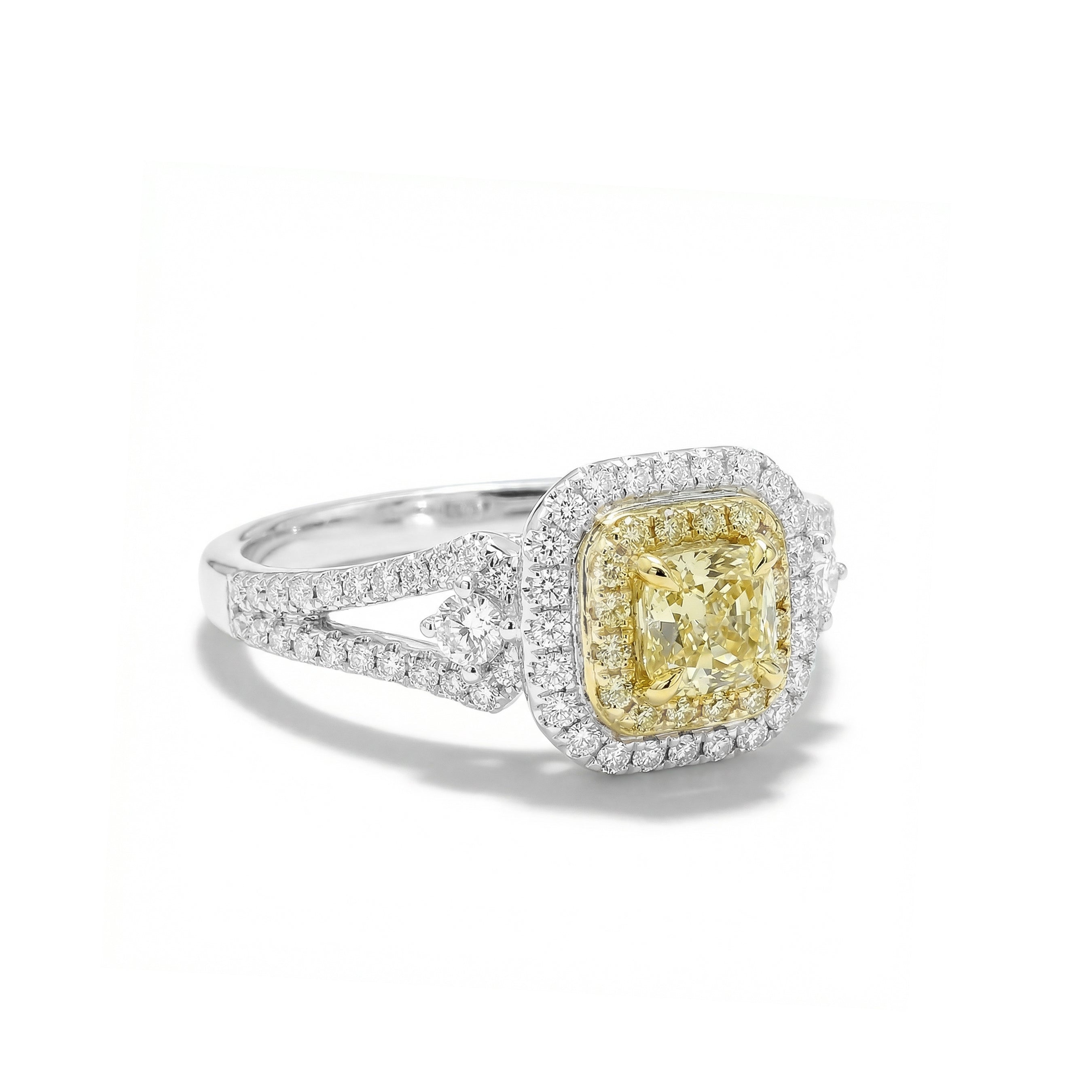 Natural Yellow Radiant Diamond Halo Ring