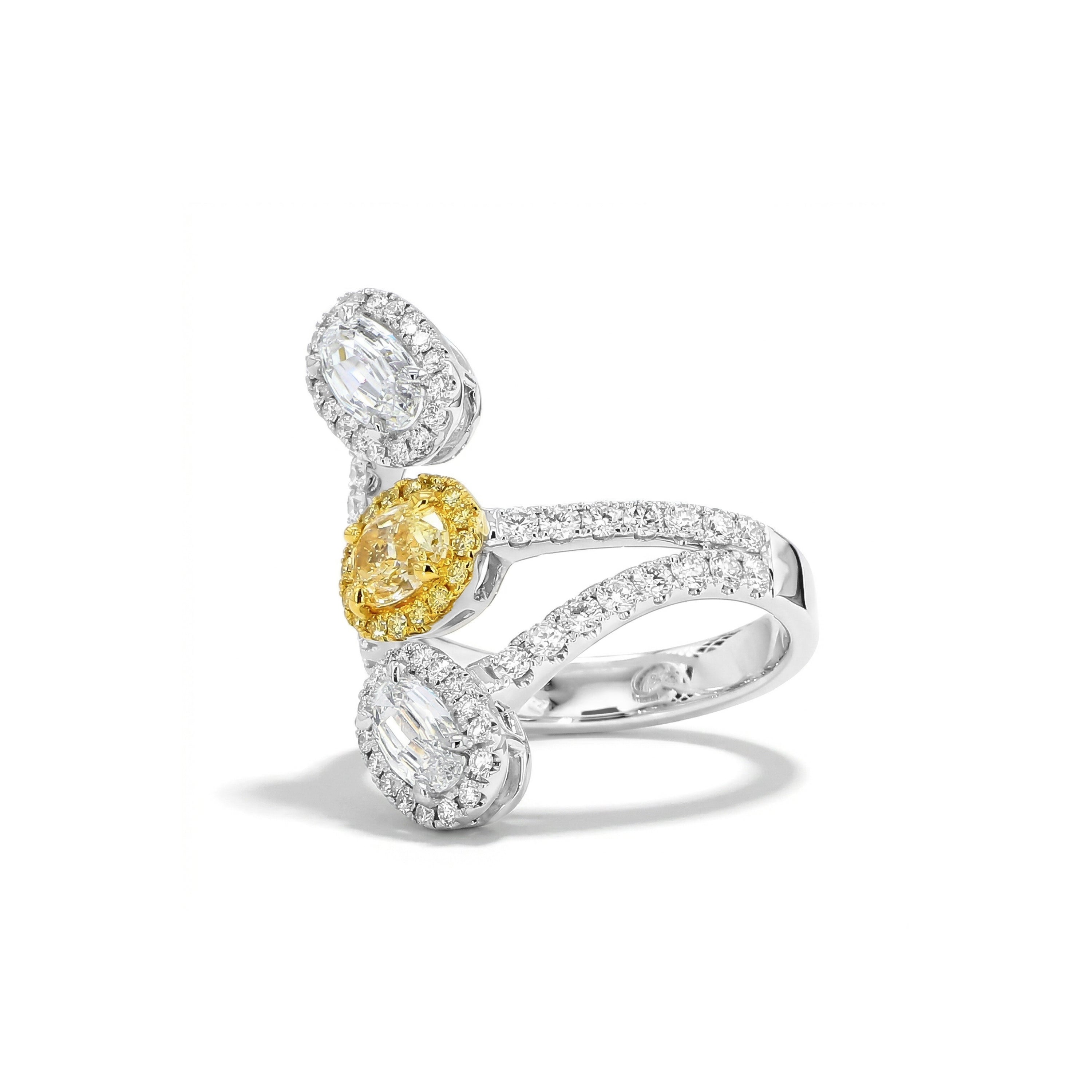 Natural Yellow & White Oval Diamond Ring | GIA Certified