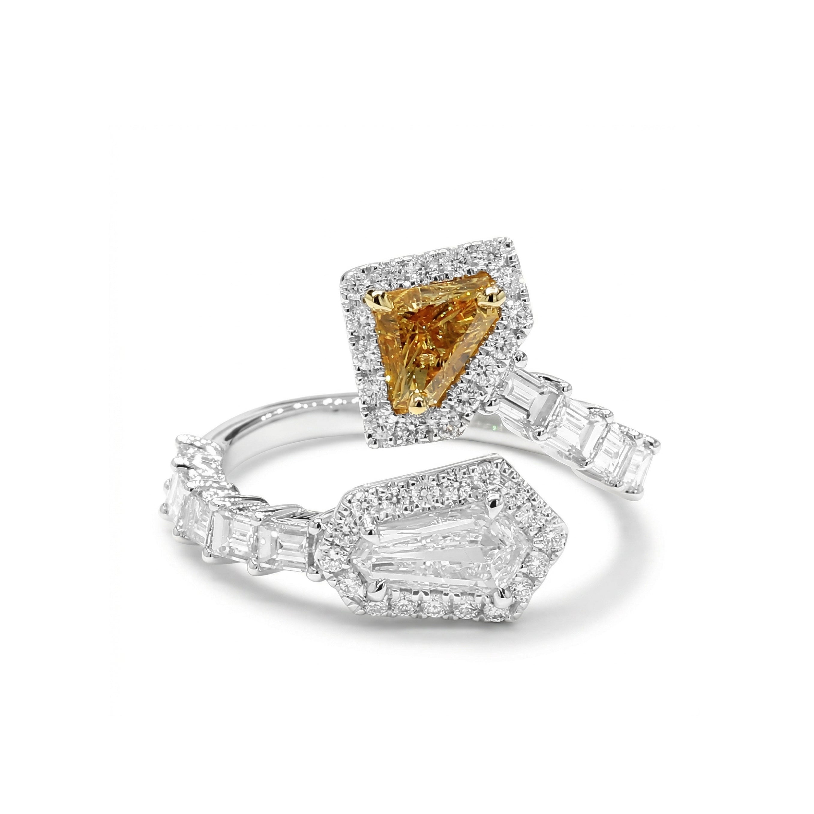 Natural Orange Shield Diamond Crossover Ring | GIA Certified