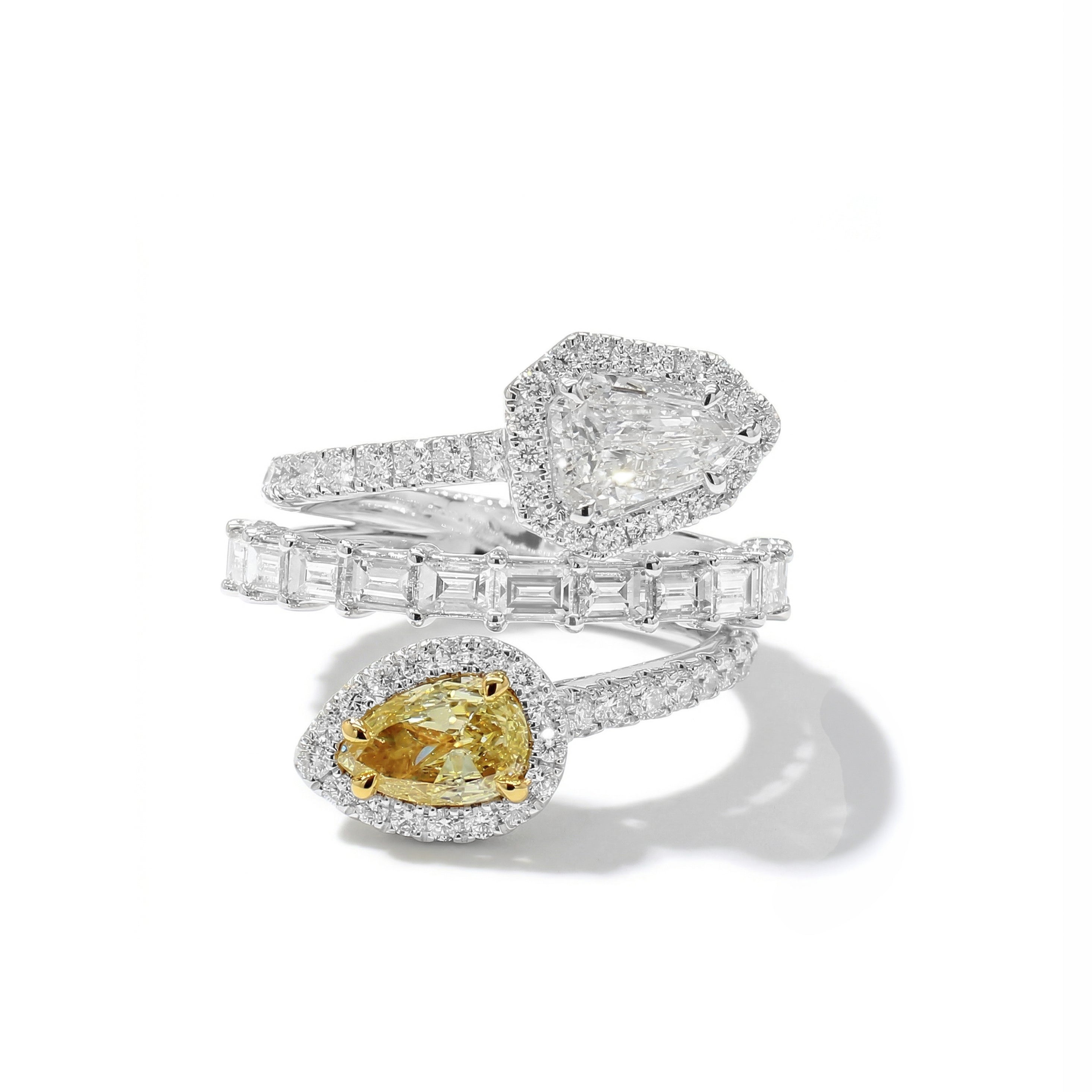 Natural Yellow Pear Diamond Spiral Ring | GIA Certified