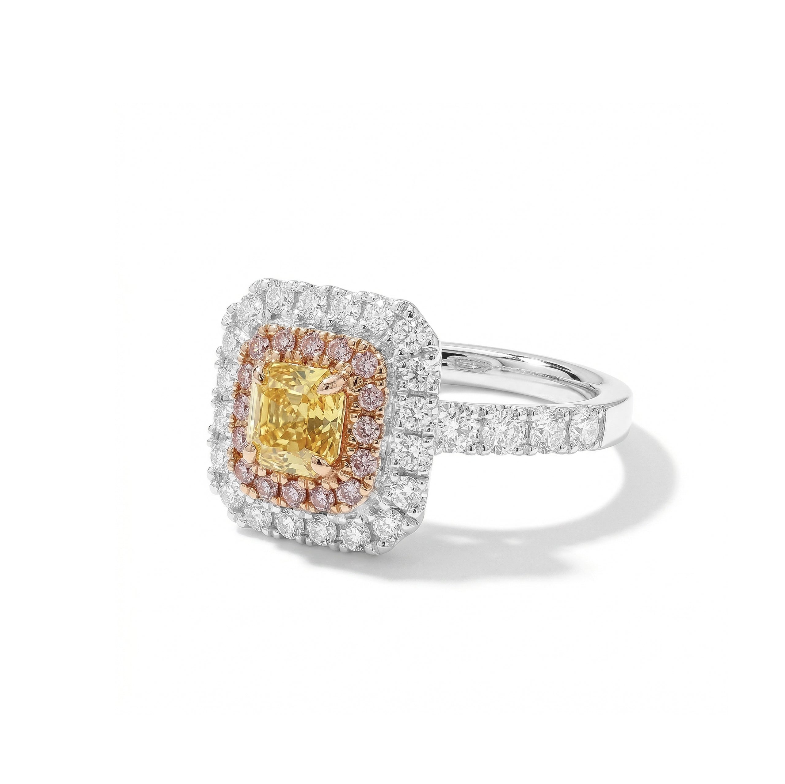 Natural Yellow Emerald Diamond Halo Ring | GIA Certified