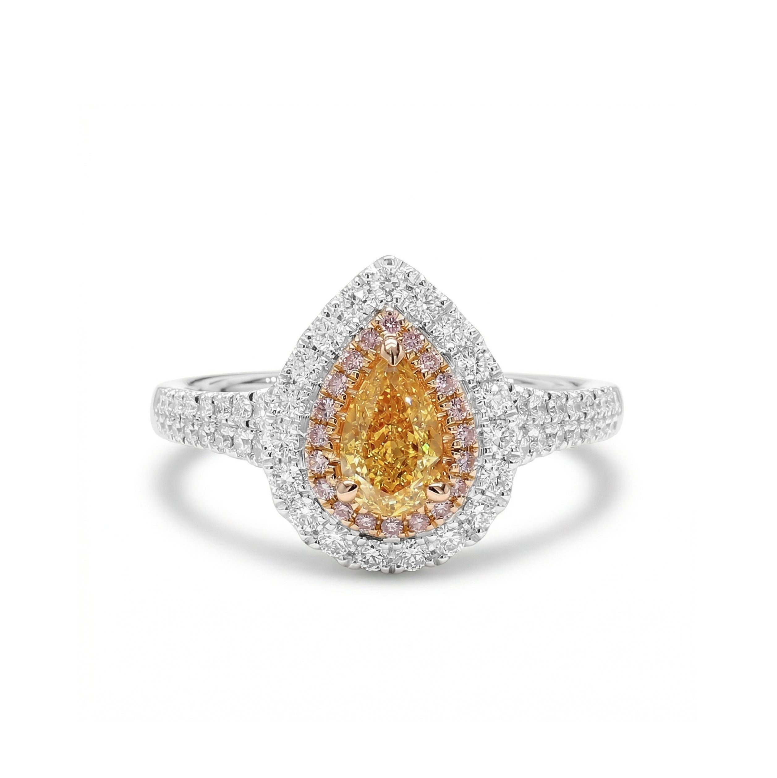 Natural Orange Pear Diamond Ring GIA Certified