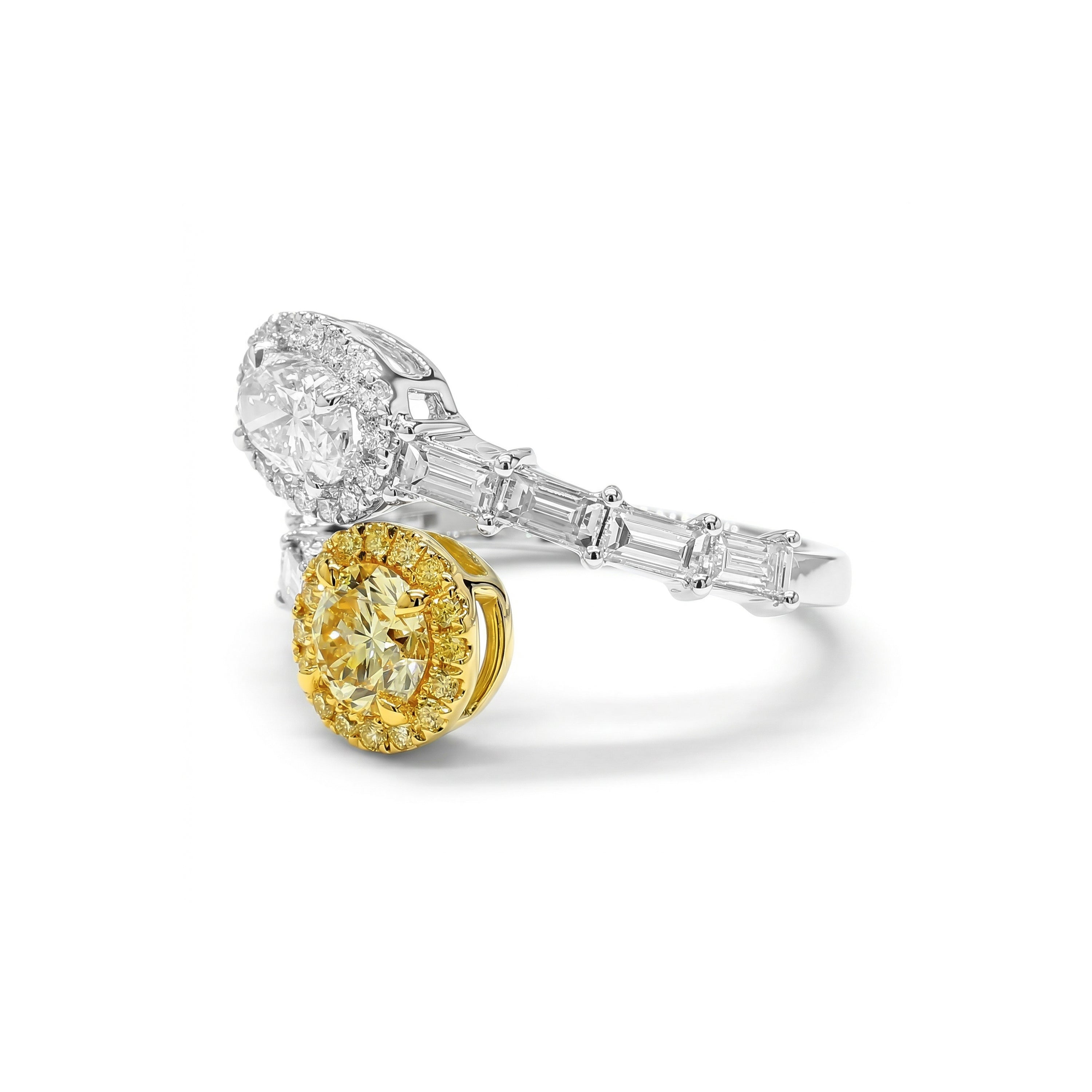 Natural Yellow & White Diamond Crossover Ring | GIA Certified