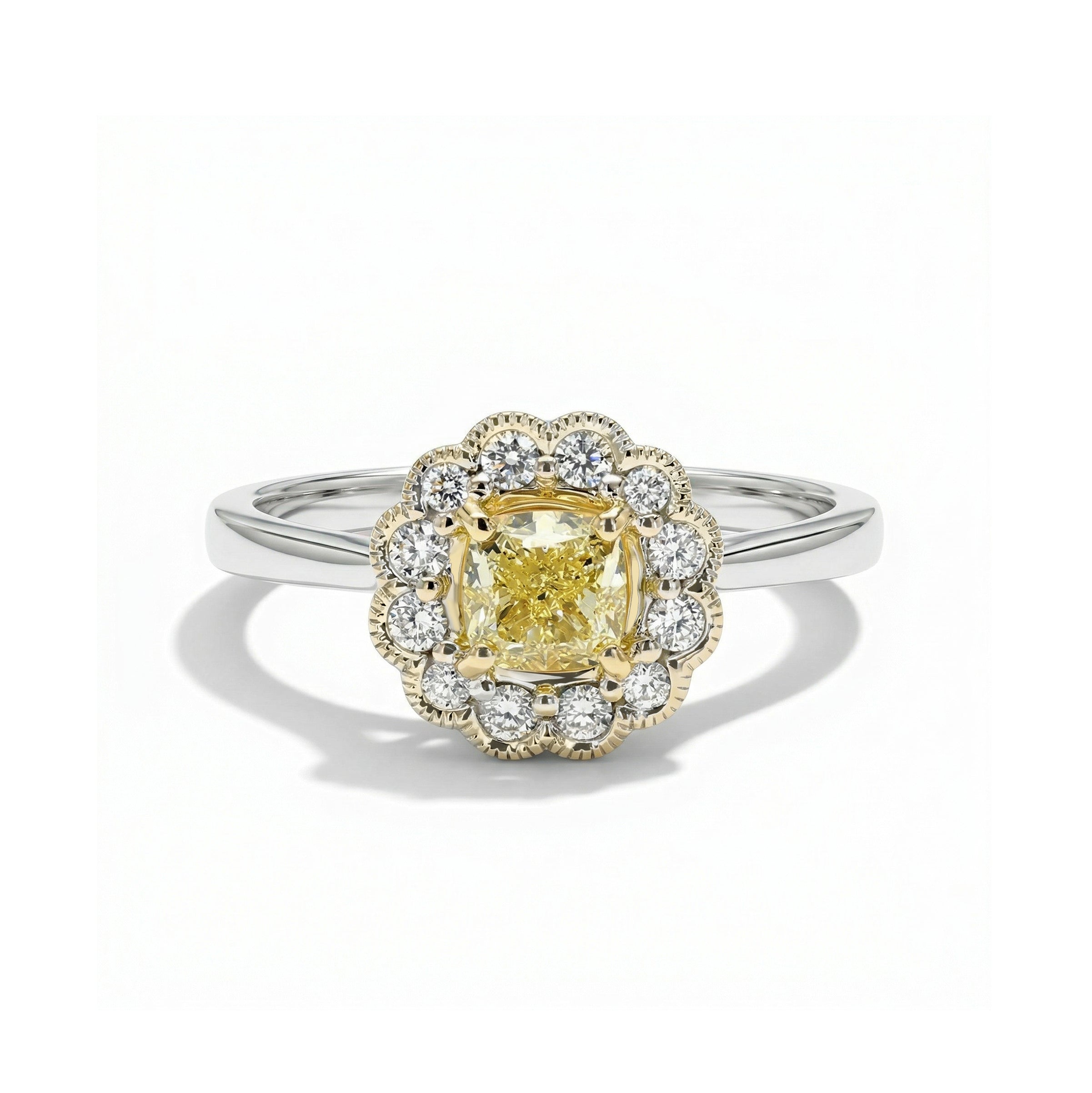 Natural Yellow Cushion Diamond Halo Ring | GIA Certified