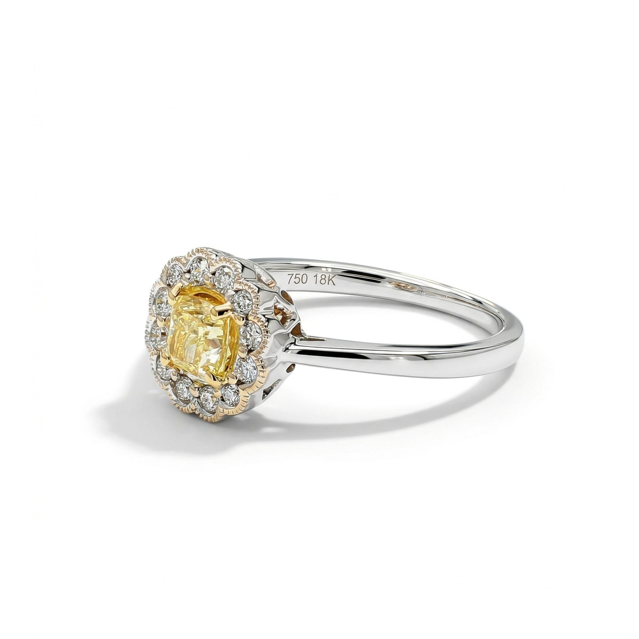 Natural Yellow Cushion Diamond Halo Ring | GIA Certified