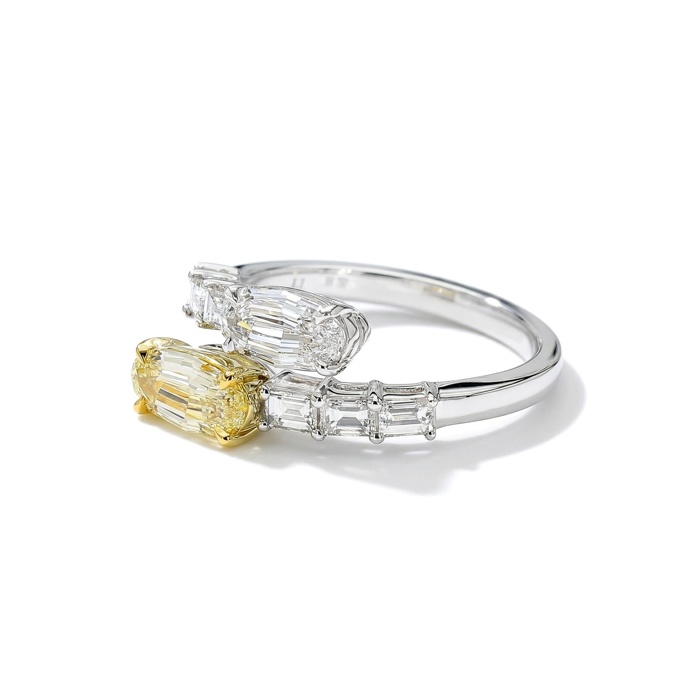 Natural Yellow Oval Diamond Crossover Ring | GIA Certified
