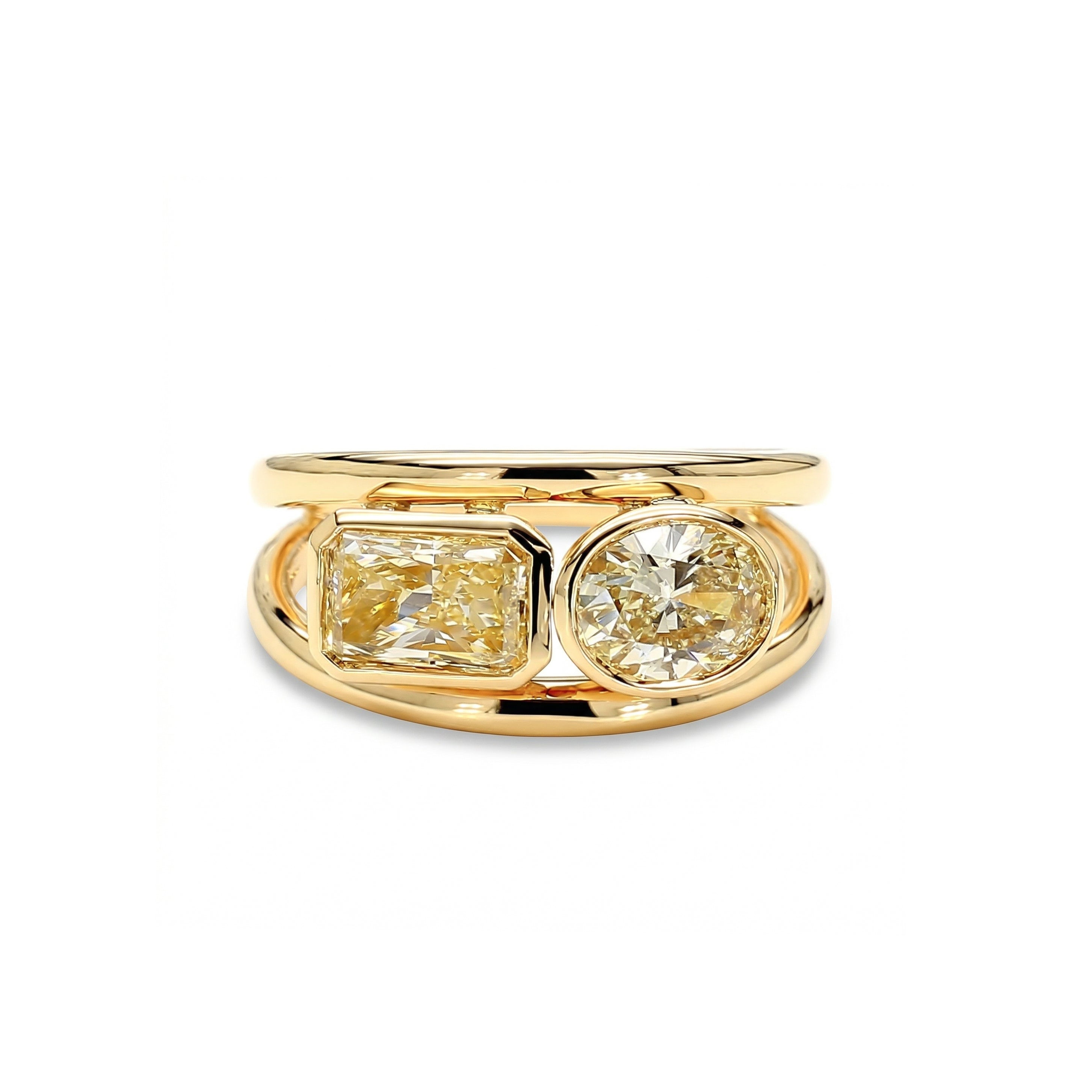 Natural Yellow Radiant Diamond Bezel Ring | GIA Certified