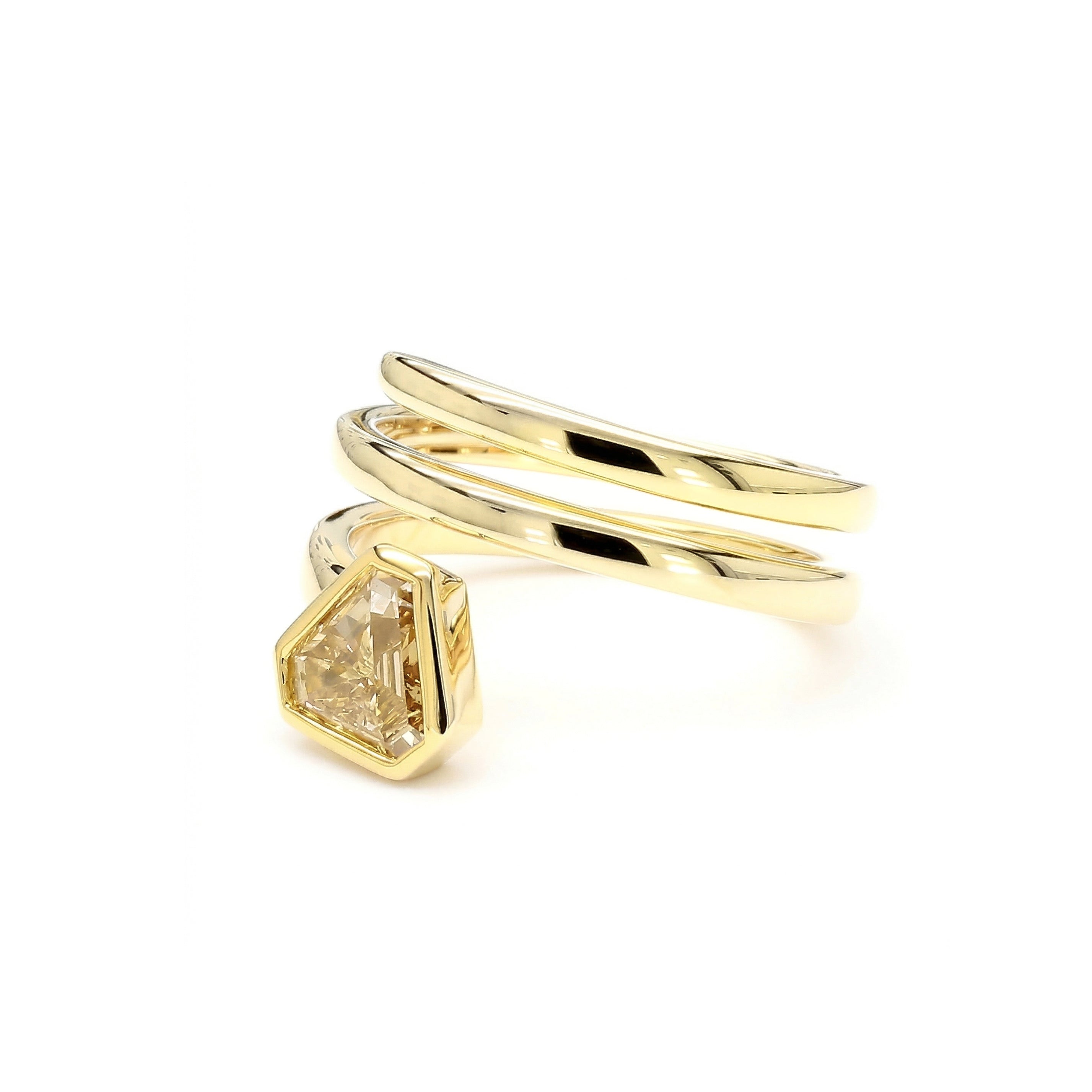 Natural Yellow Shield Diamond Spiral Ring | GIA Certified
