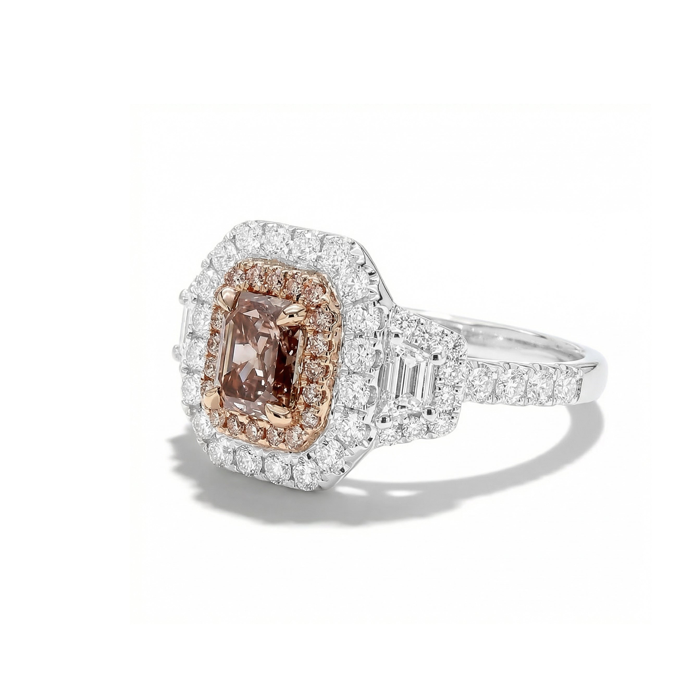 Natural Pink Emerald Cut Diamond Halo Ring | GIA Certified