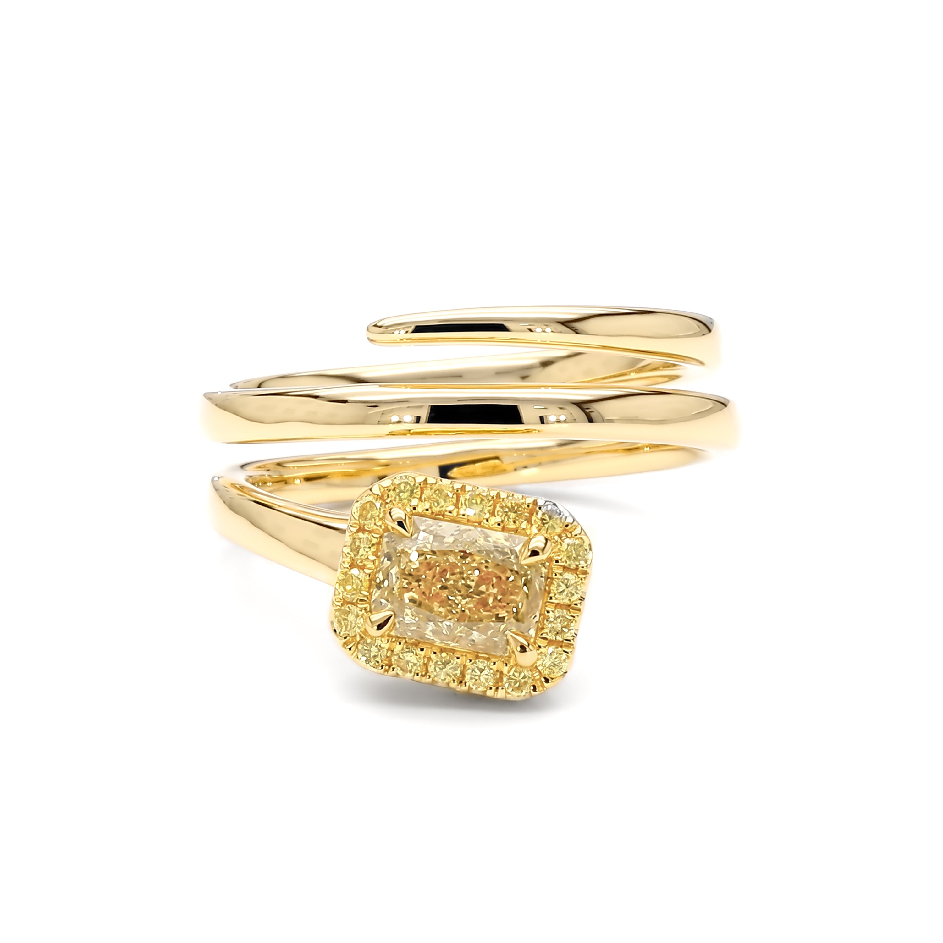 Natural Yellow Radiant Diamond Spiral Halo Ring | GIA Certified