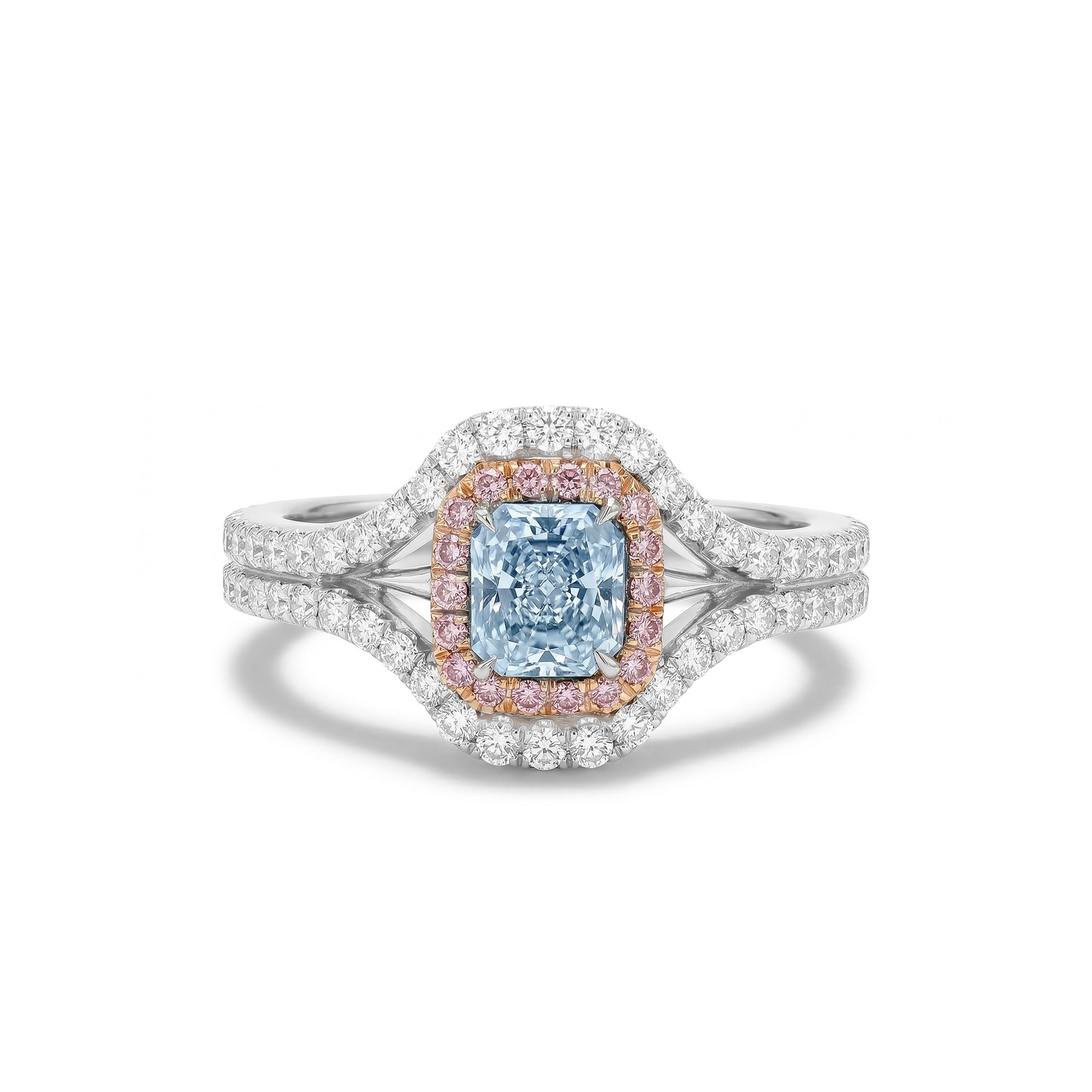 Natural Blue Radiant Diamond Halo Ring | GIA Certified